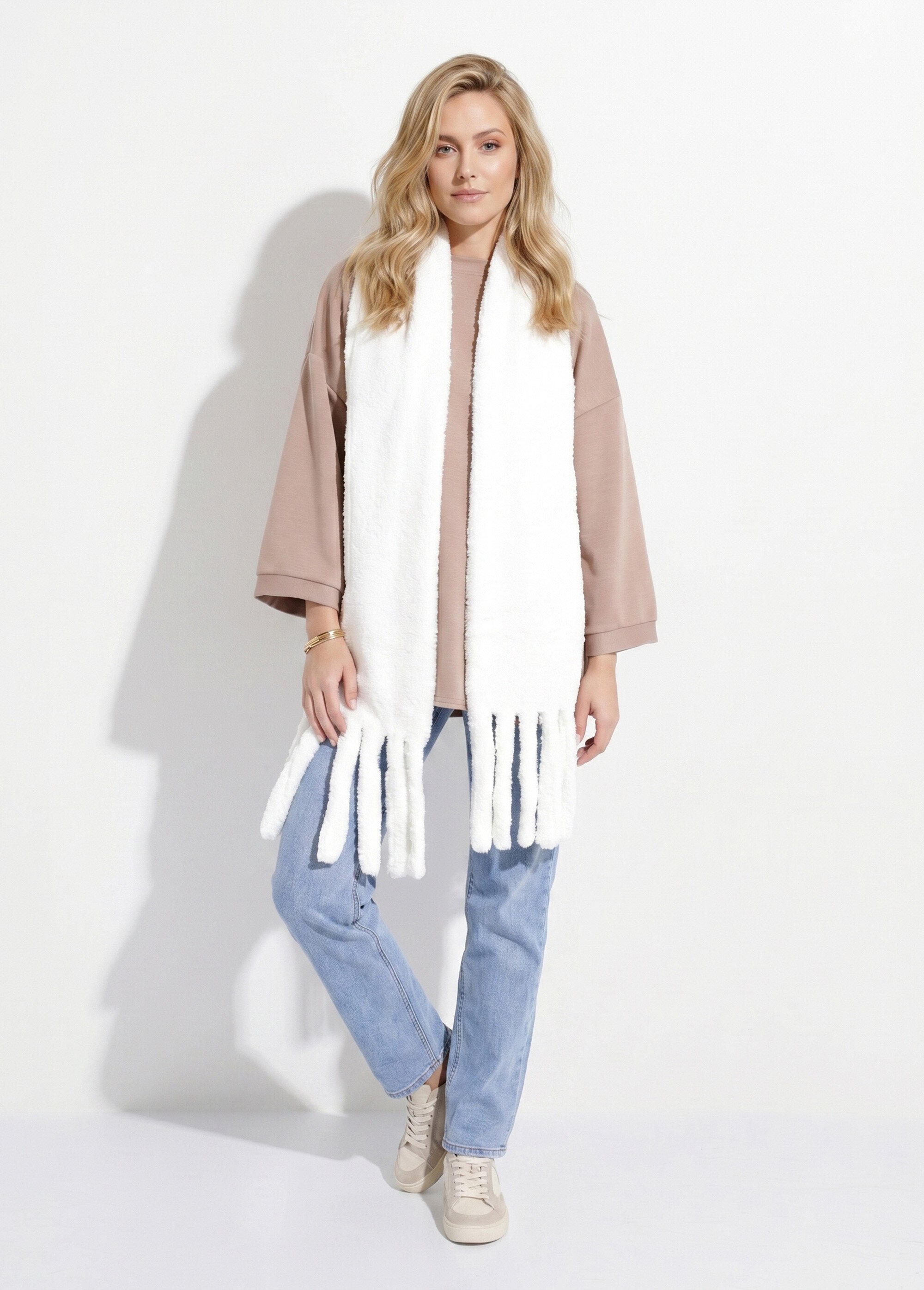 Echarpe chaude, polaire uni façon sherpa Femme Blanc NES180LSW2417 SI1