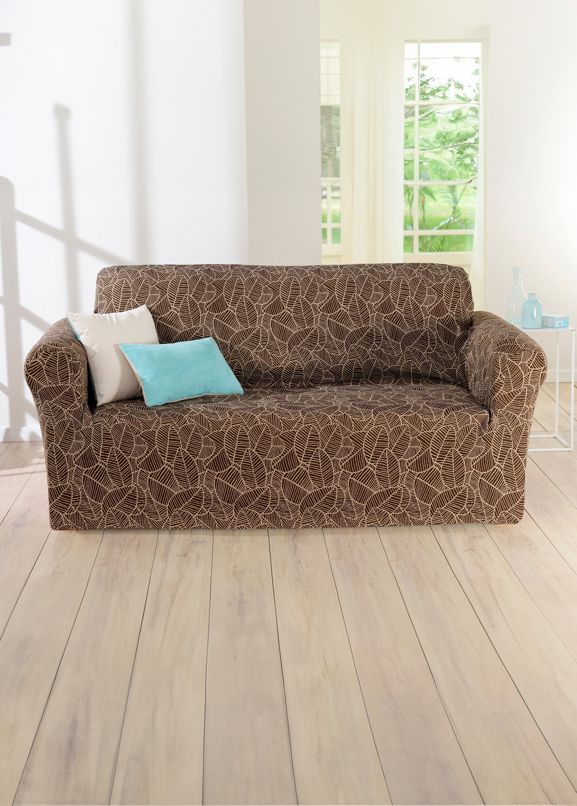 Housse bi-extensible jacquard fauteuil et canapé Marron RICHARD DE1