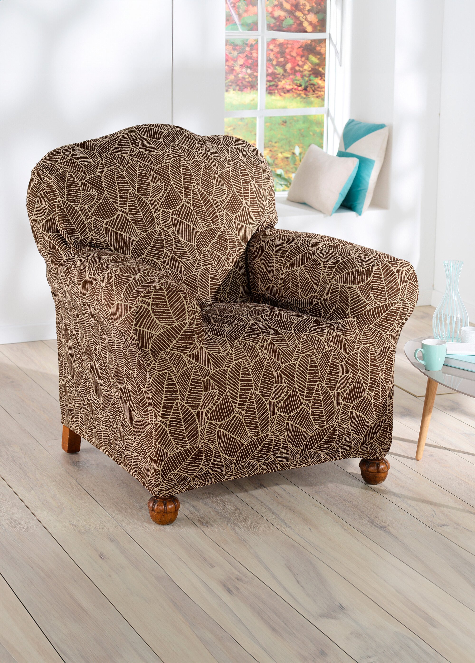 Housse bi-extensible jacquard fauteuil et canapé Marron RICHARD FA1