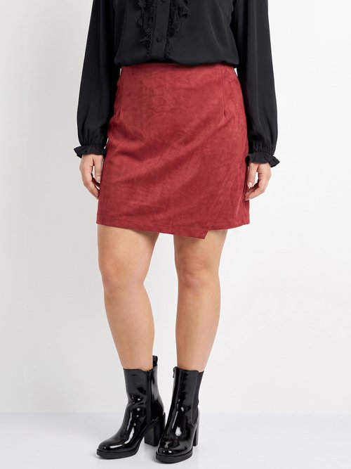 Jupe short en suédine, taille élastiquée Femme Grande Taille Rouge M1592-2617 FA1