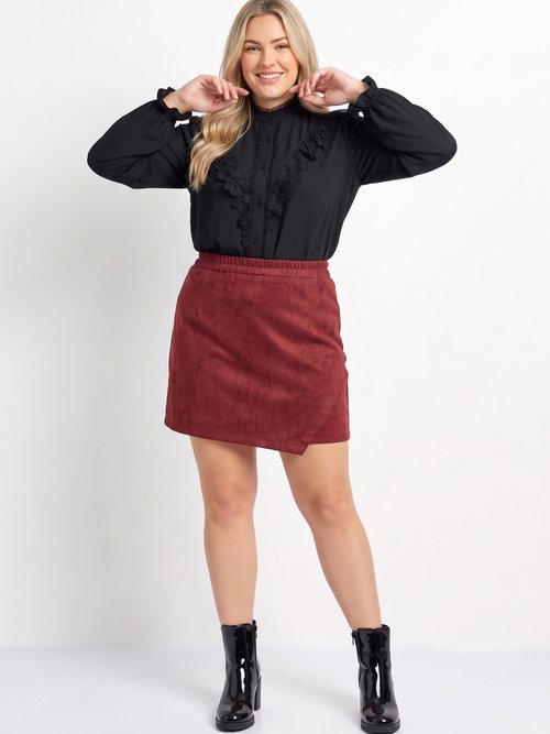 Jupe short en suédine, taille élastiquée Femme Grande Taille Rouge M1592-2617 SI1