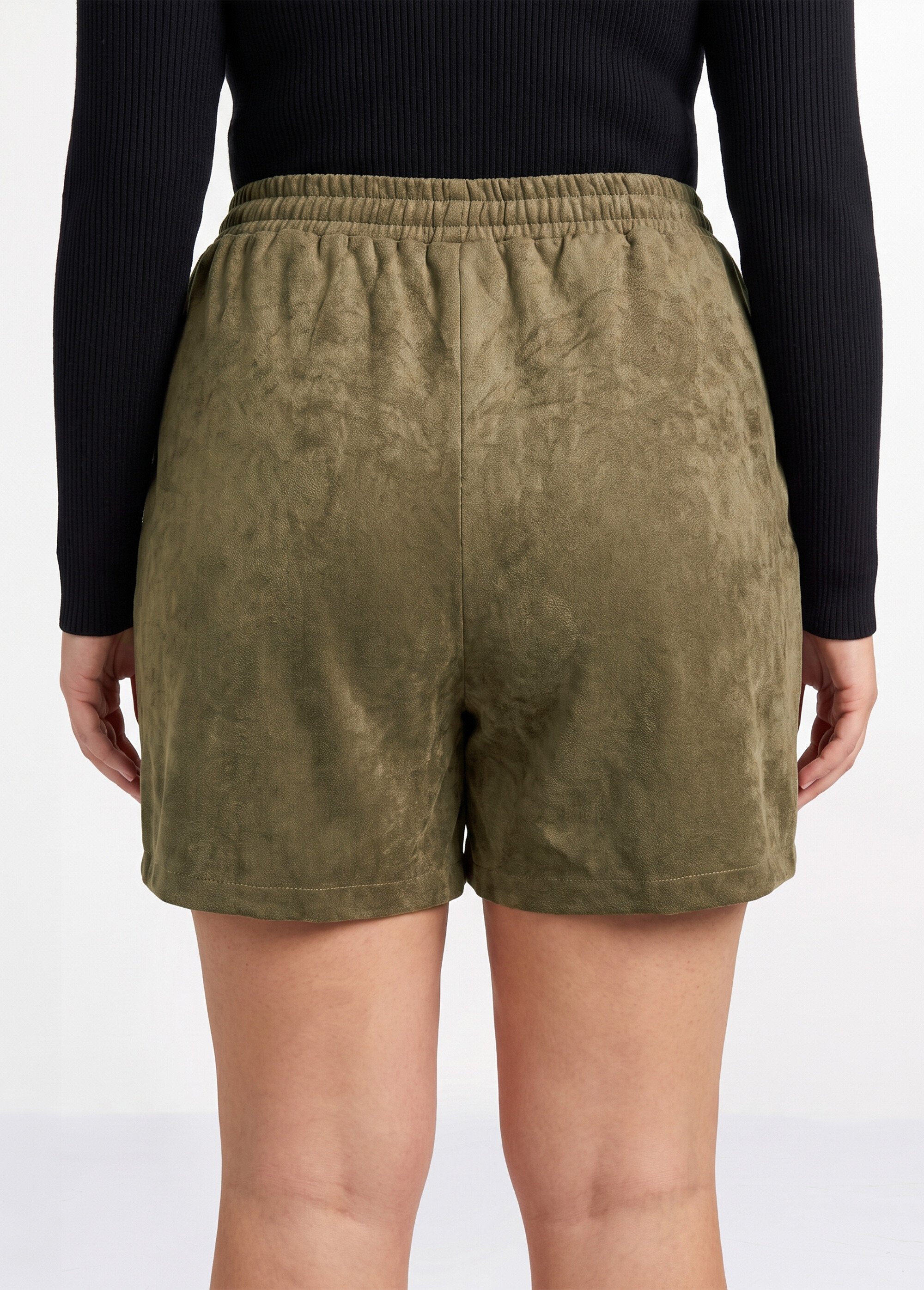 Jupe short en suédine, taille élastiquée Femme Grande Taille Vert M1592-2617 DO1
