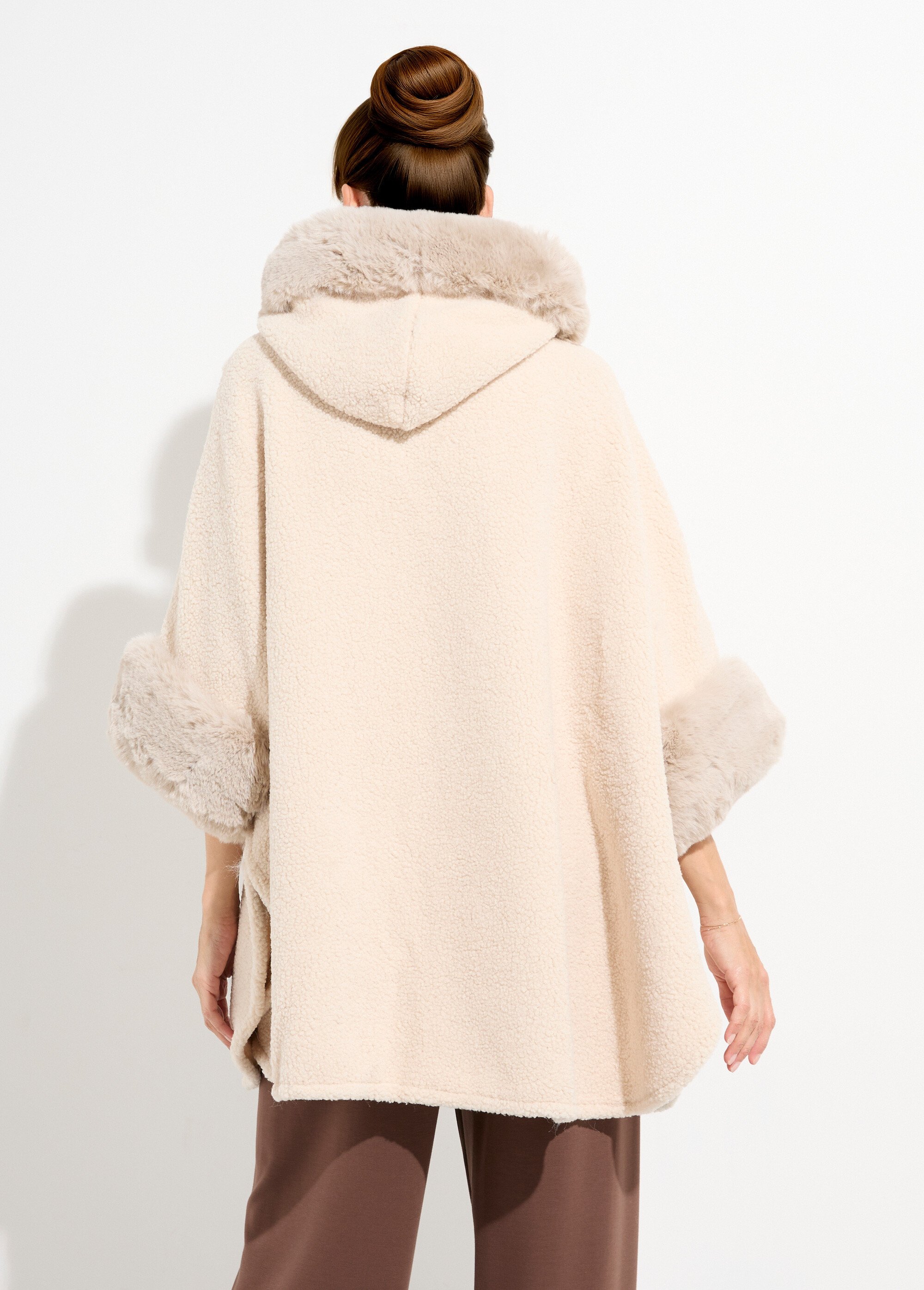 Manteau cape aspect laineux avec fourrure Femme Beige TD-MANPCH901 DO1