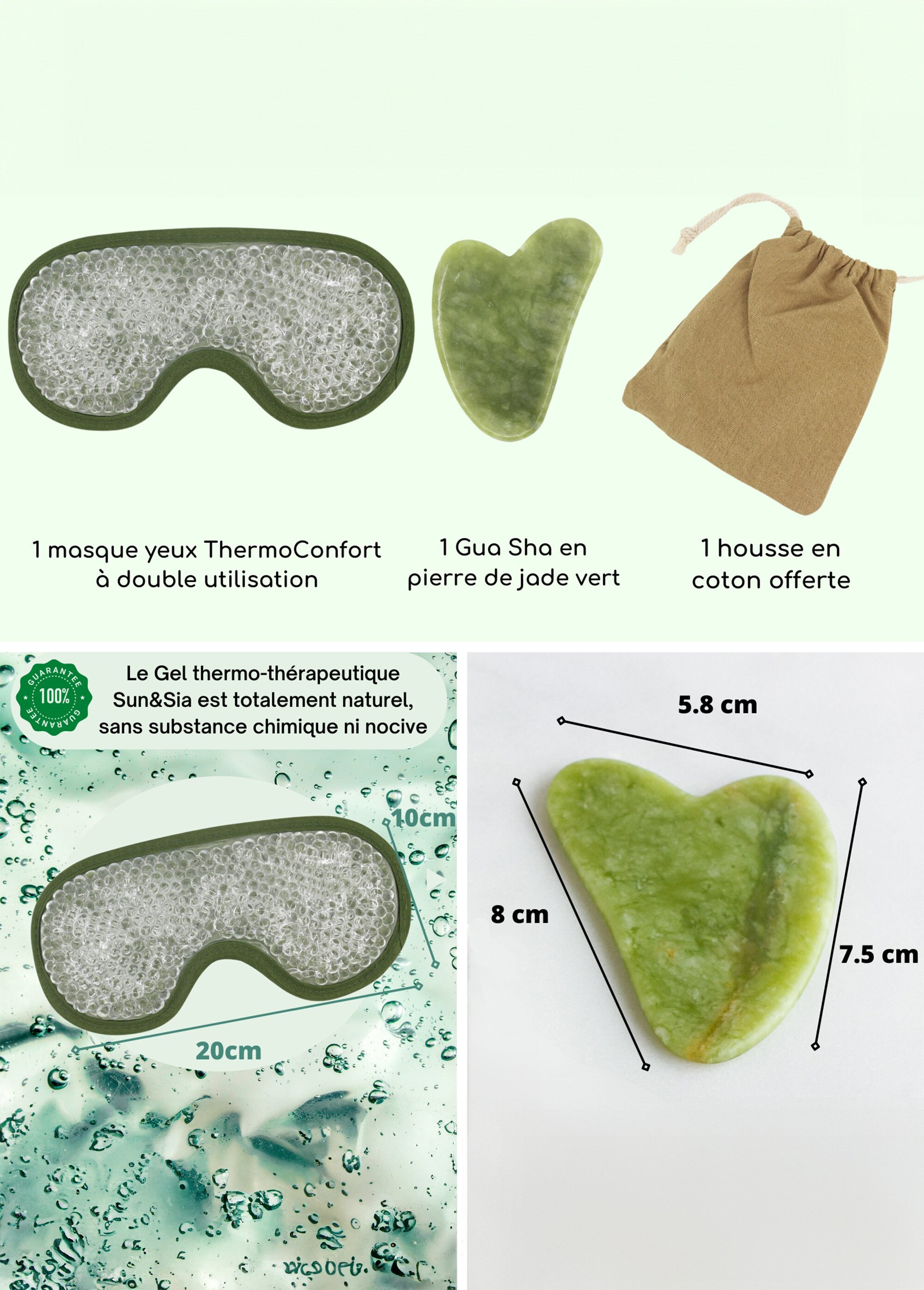 Masseur visage jade + Masque thermothérapie Vert ZENMASSEUR DE2