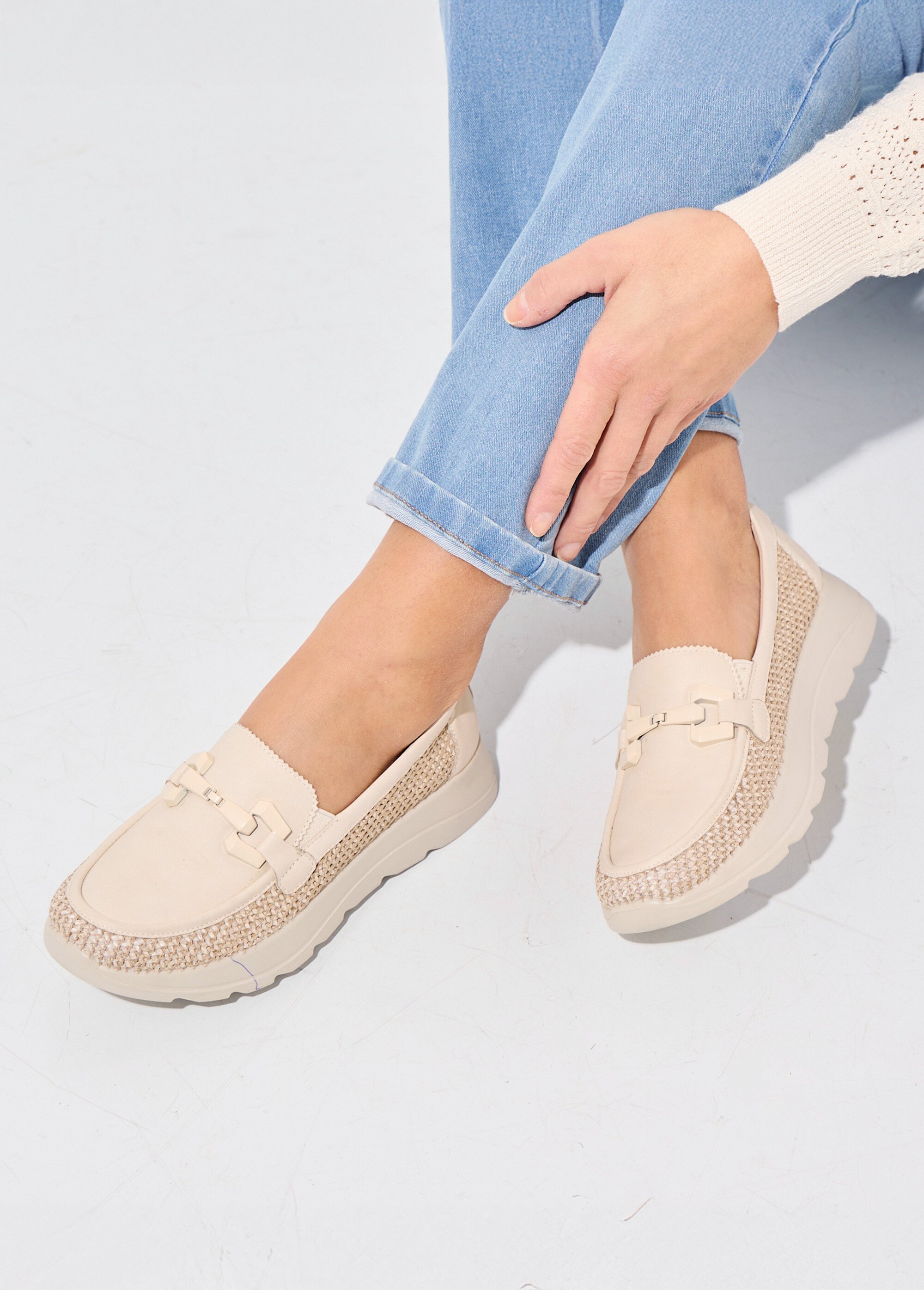 Mocassins à mors élastiqués largeur confort Femme Beige ORNAIN SI1