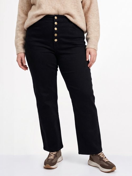 Pantalon en toile denim, boutons métal Femme Grande Taille Noir MA-M1277-2611 FA1