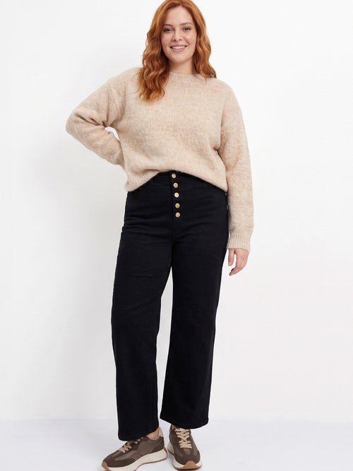 Pantalon en toile denim, boutons métal Femme Grande Taille Noir MA-M1277-2611 SI1