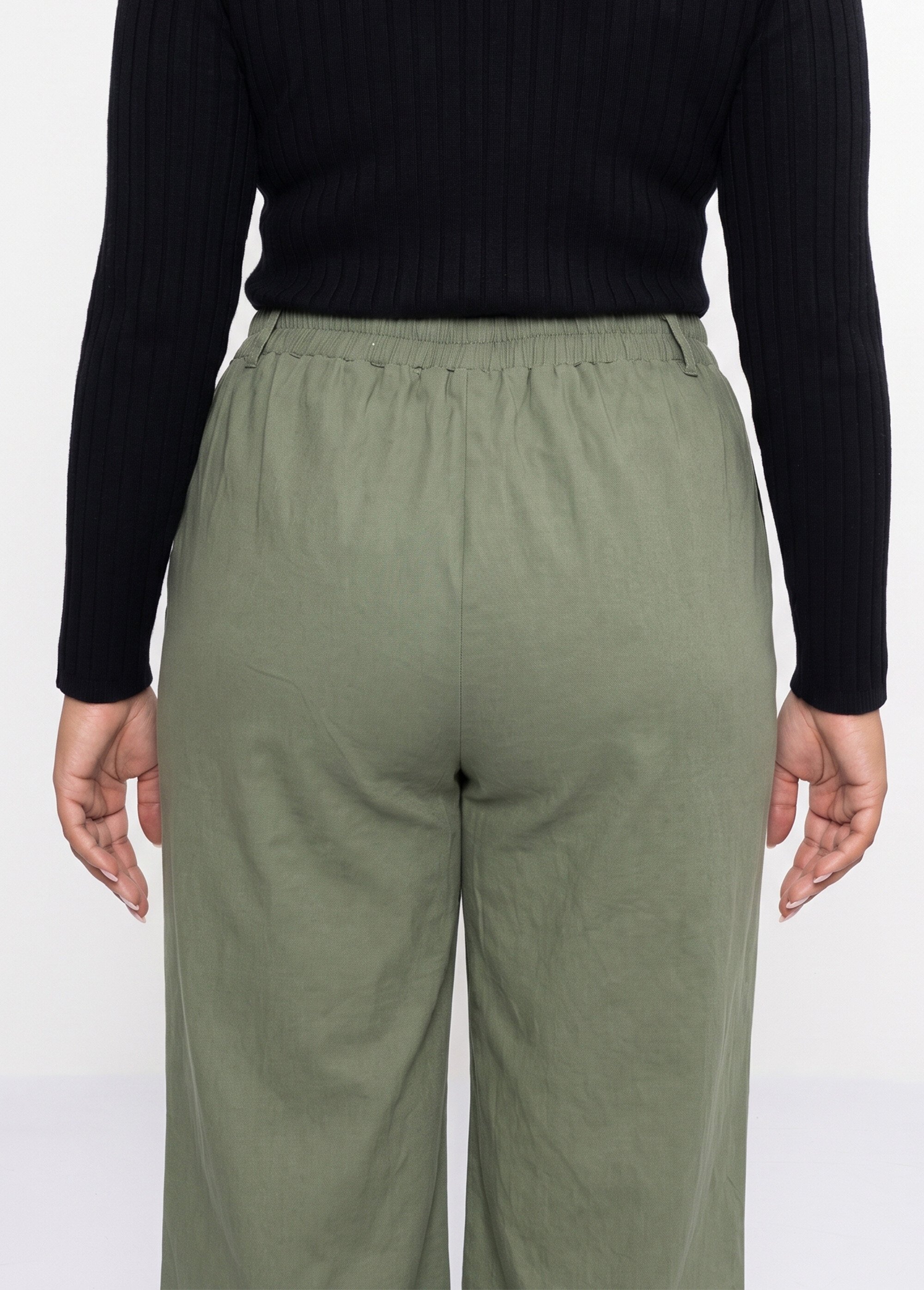 Pantalon en toile denim, boutons métal Femme Grande Taille Vert MA-M1277-2611 DO1