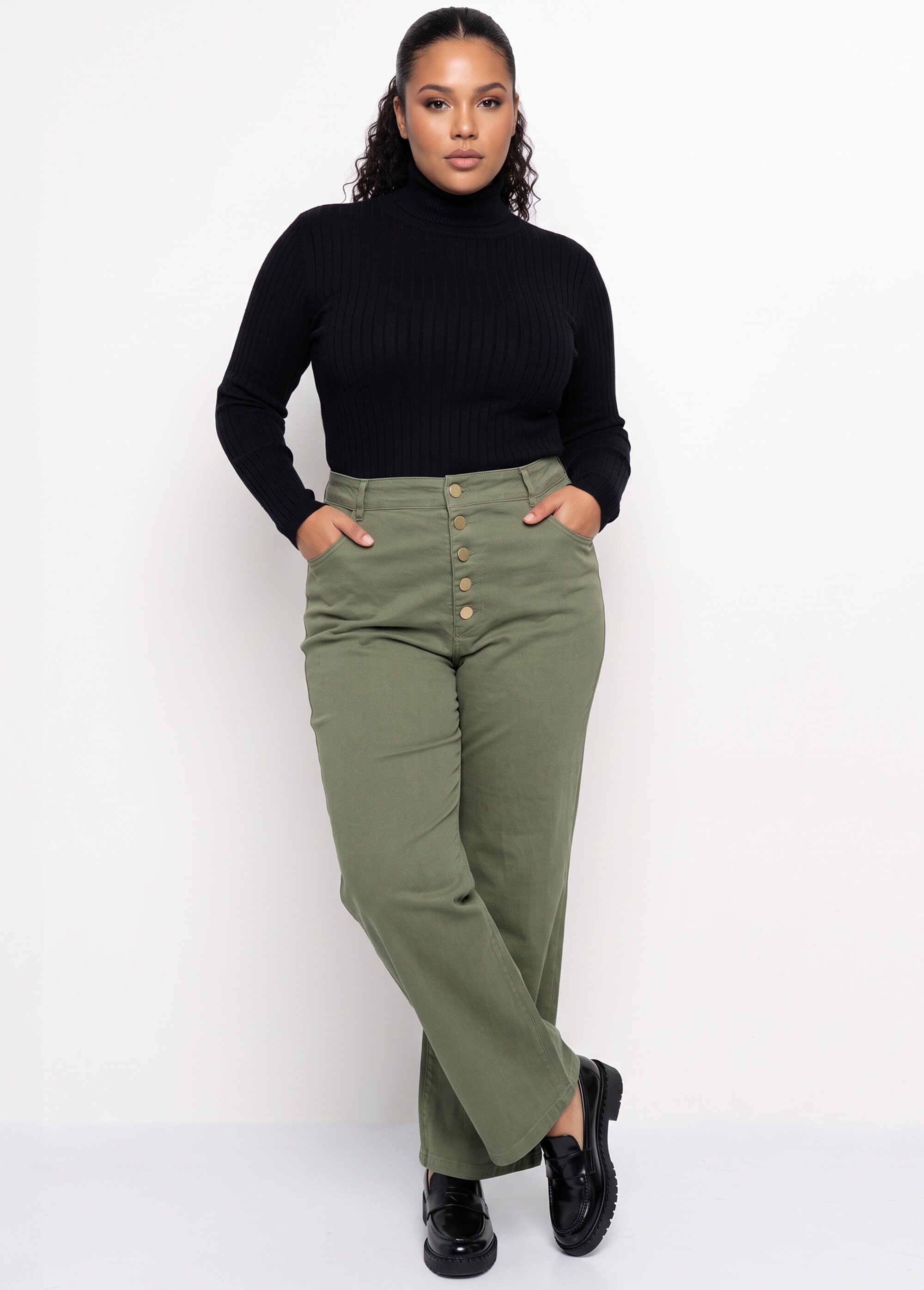 Pantalon en toile denim, boutons métal