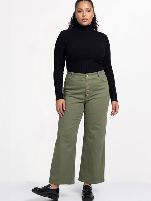 Pantalon en toile denim, boutons métal Femme Grande Taille Vert MA-M1277-2611 SI1