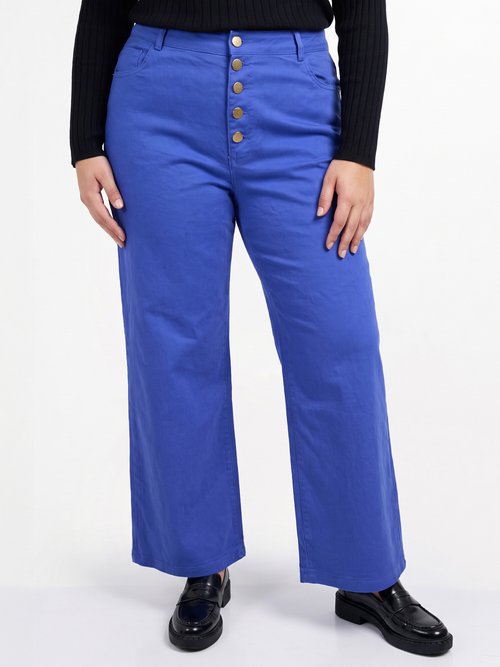 Pantalon en toile denim, boutons métal Femme Grande Taille Bleu MA-M1277-2611 FA1