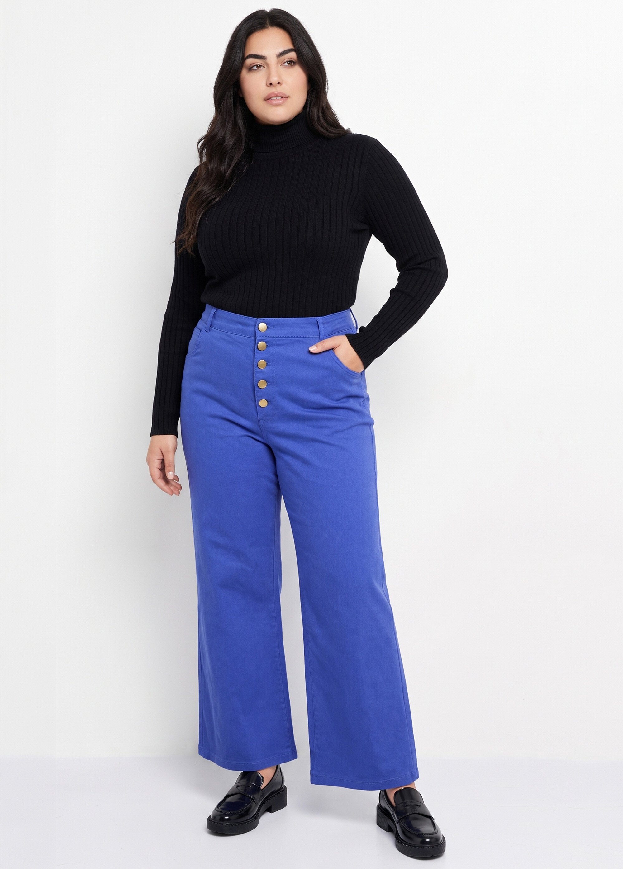 Pantalon en toile denim, boutons métal