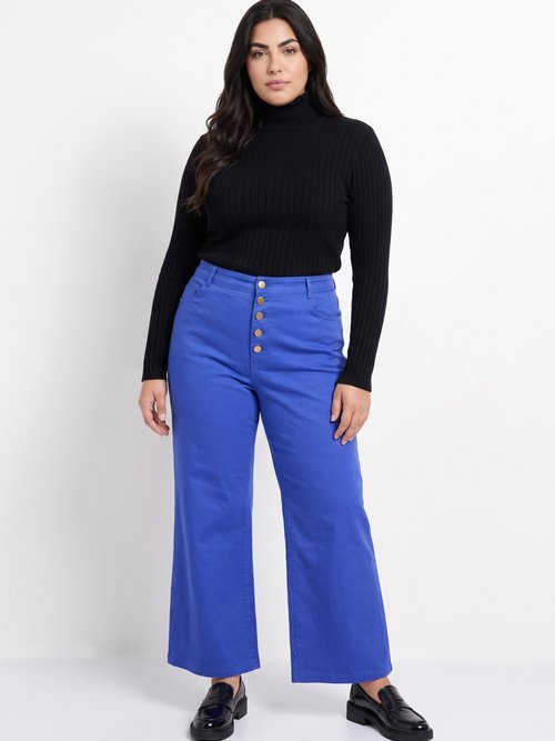 Pantalon en toile denim, boutons métal Femme Grande Taille Bleu MA-M1277-2611 SI1