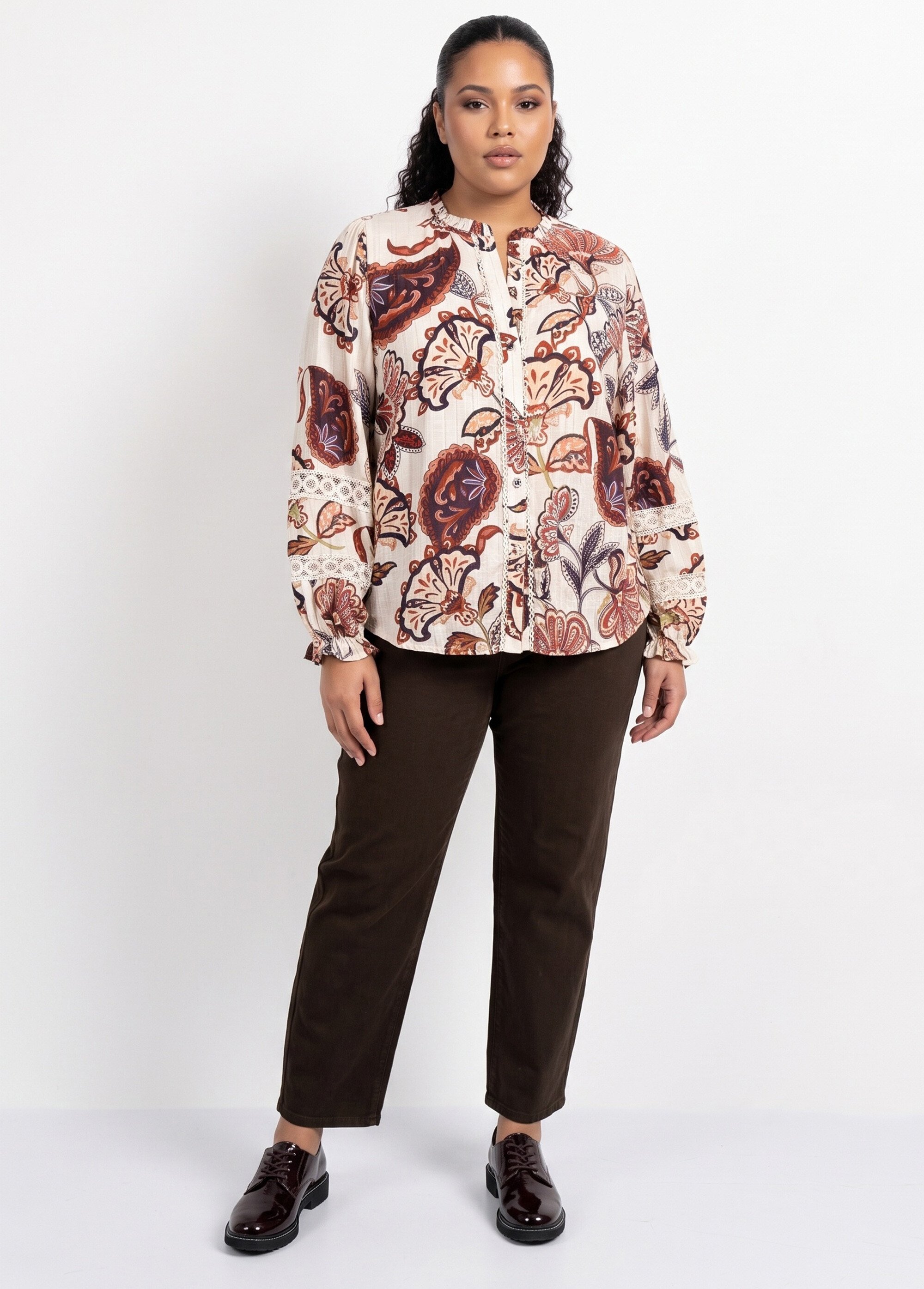 Tunique inspi cachemire détails macramé Femme Grande Taille Beige MA-M1105-2522 SI1