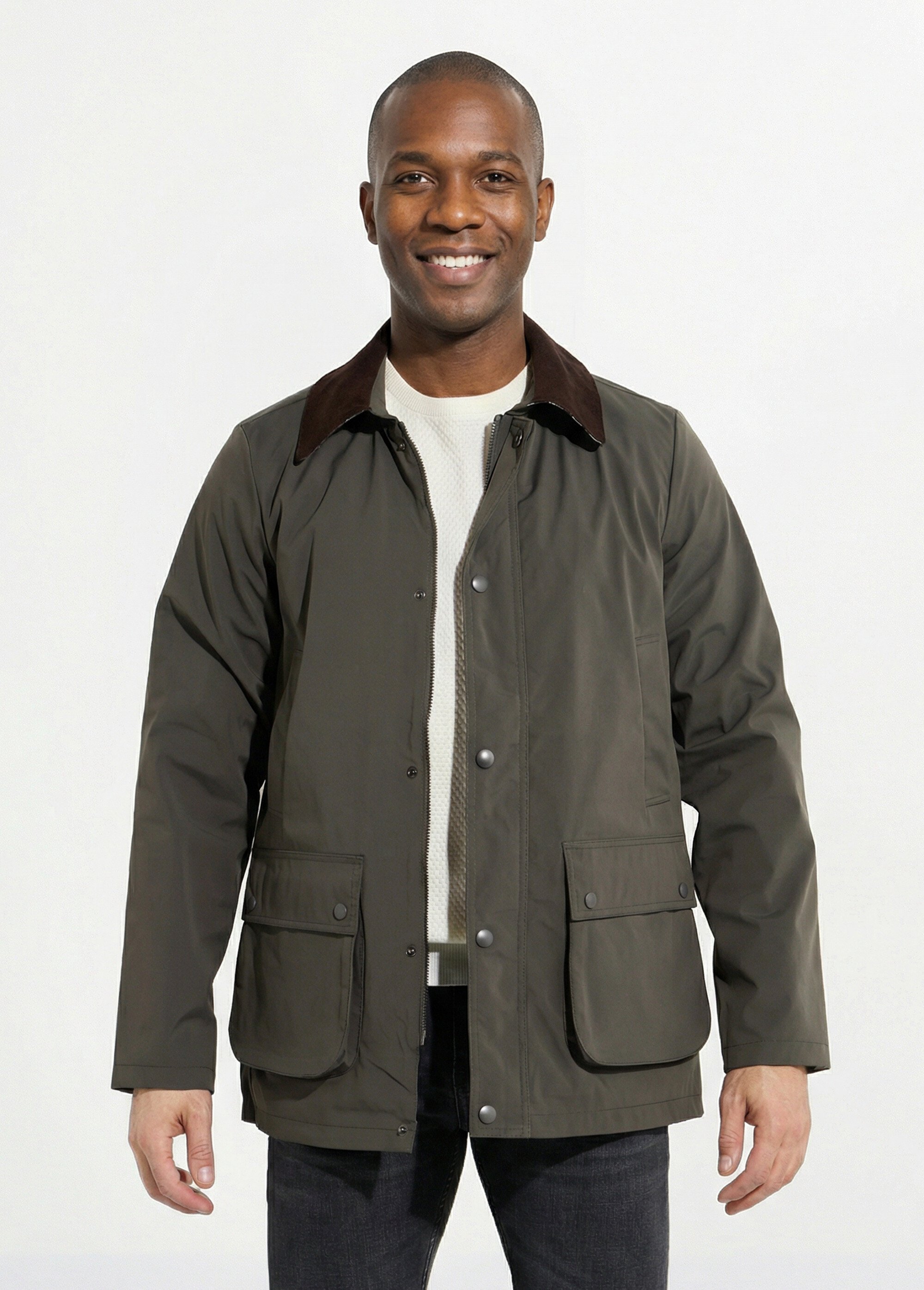 Veste déperlante avec col en velours Homme Vert LAU6076 FA1