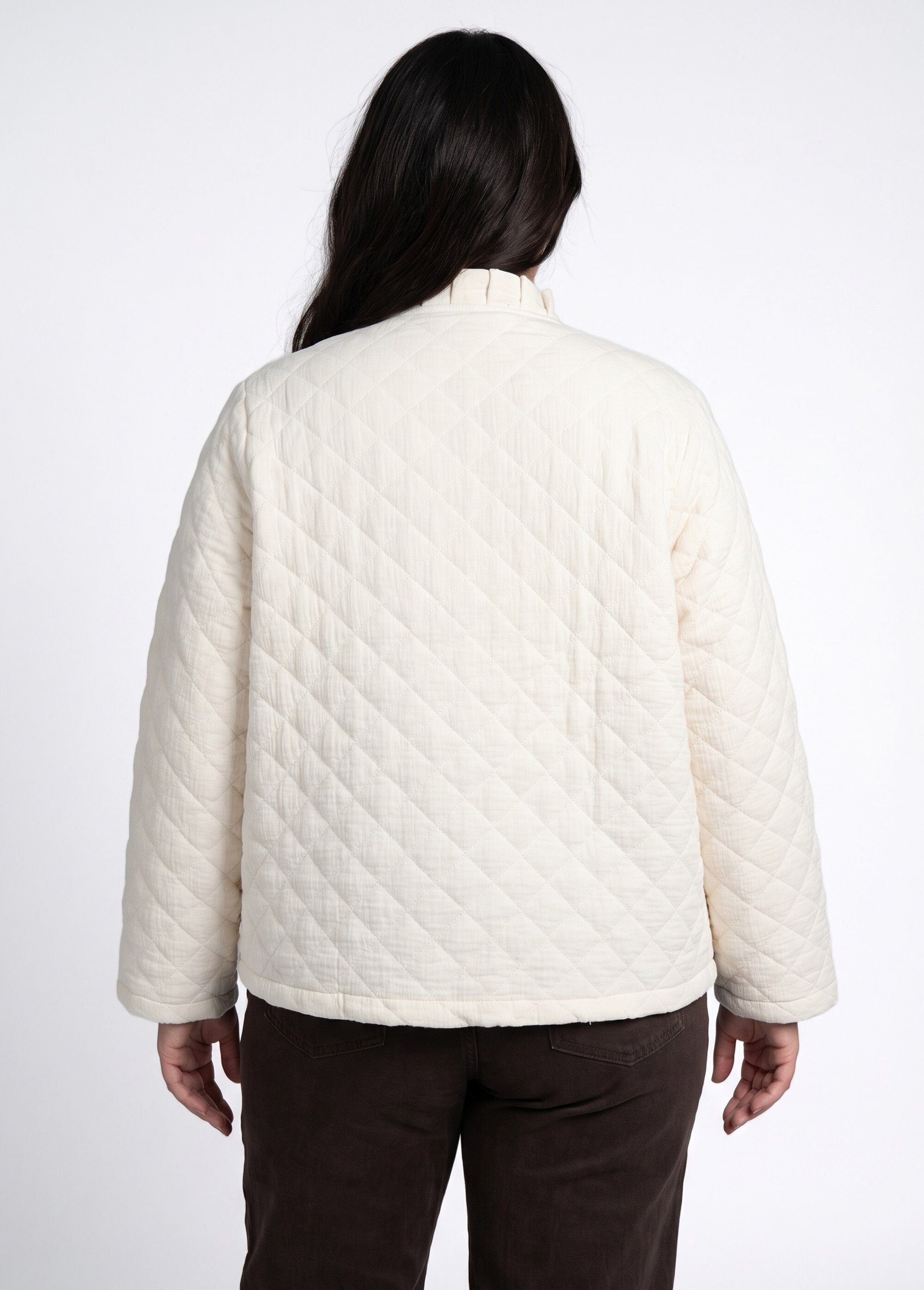 Veste gaze coton matelassée, col plissé Femme Grande Taille Beige MA-M1781-2967 DO1