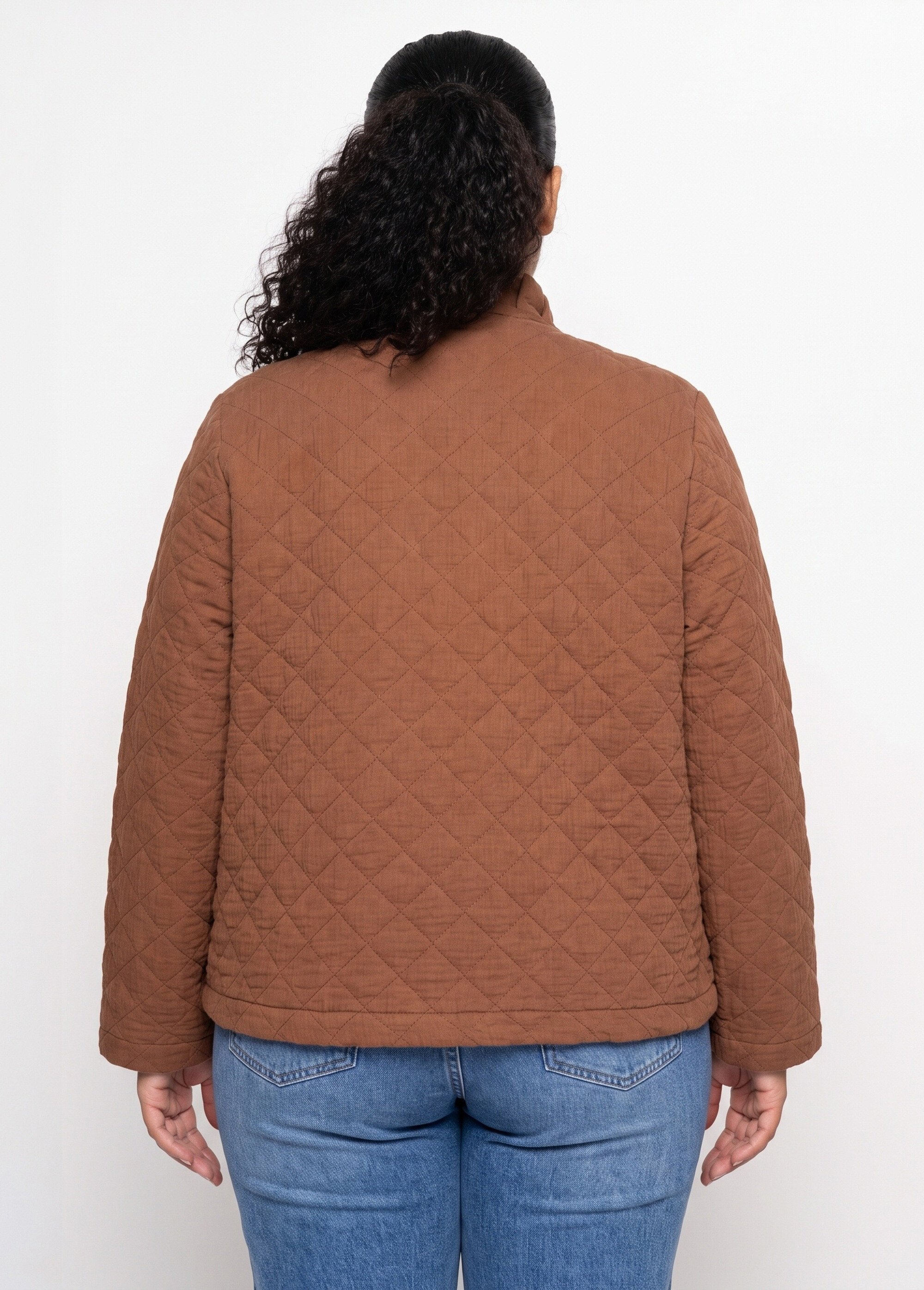 Veste gaze coton matelassée, col plissé