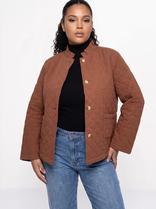 Veste gaze coton matelassée, col plissé Femme Grande Taille Marron MA-M1781-2967 FA1