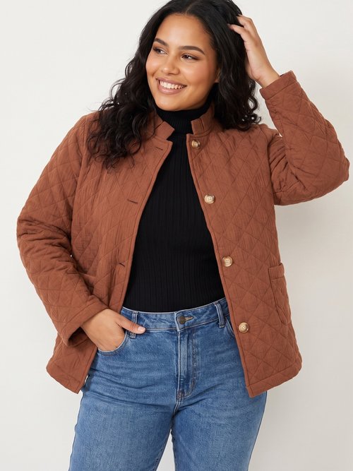 Veste gaze coton matelassée, col plissé Femme Grande Taille Marron MA-M1781-2967 MV1