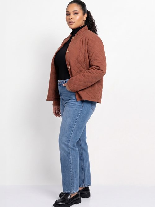 Veste gaze coton matelassée, col plissé Femme Grande Taille Marron MA-M1781-2967 SI1