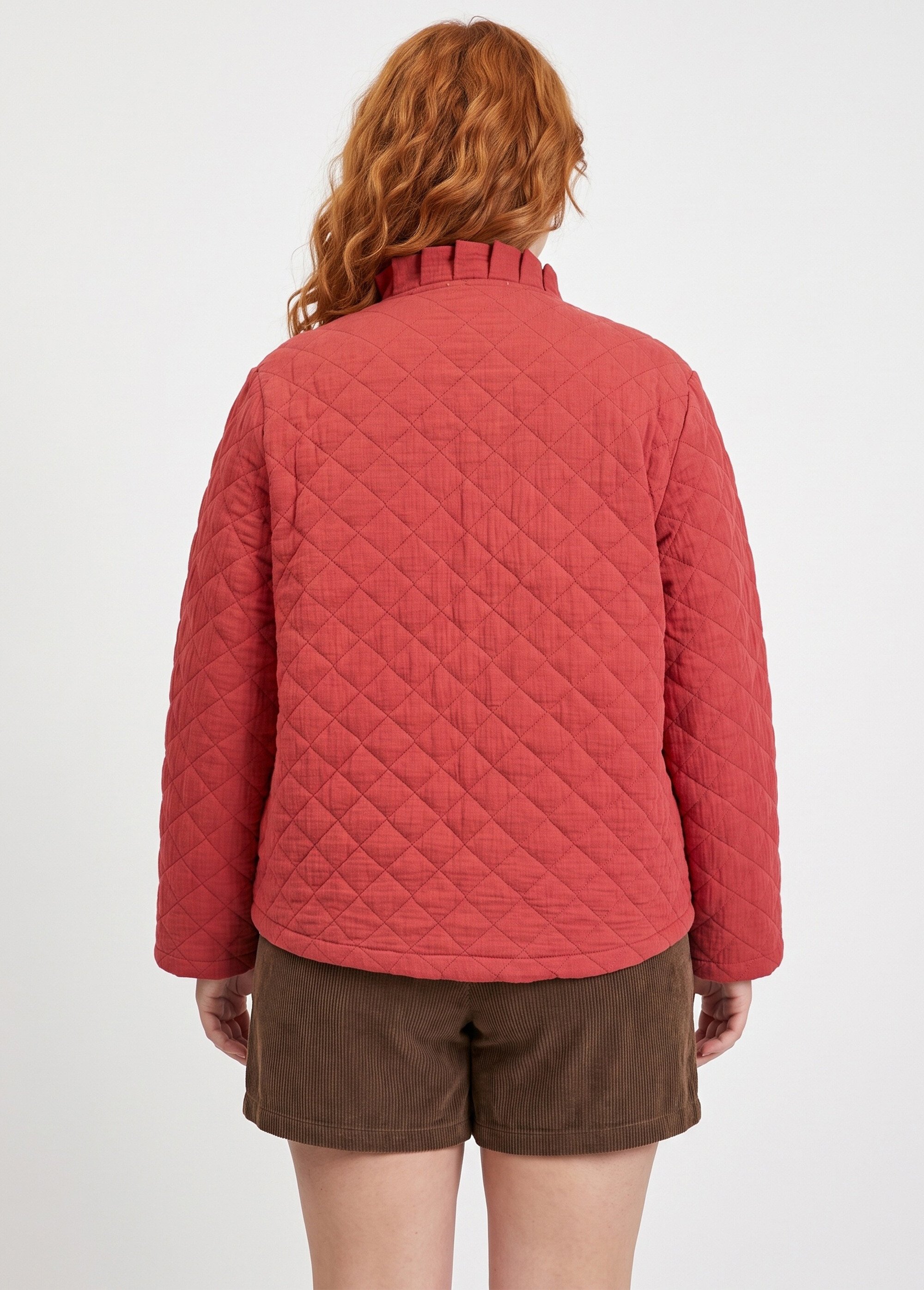 Veste gaze coton matelassée, col plissé Femme Grande Taille Orange MA-M1781-2967 DO1