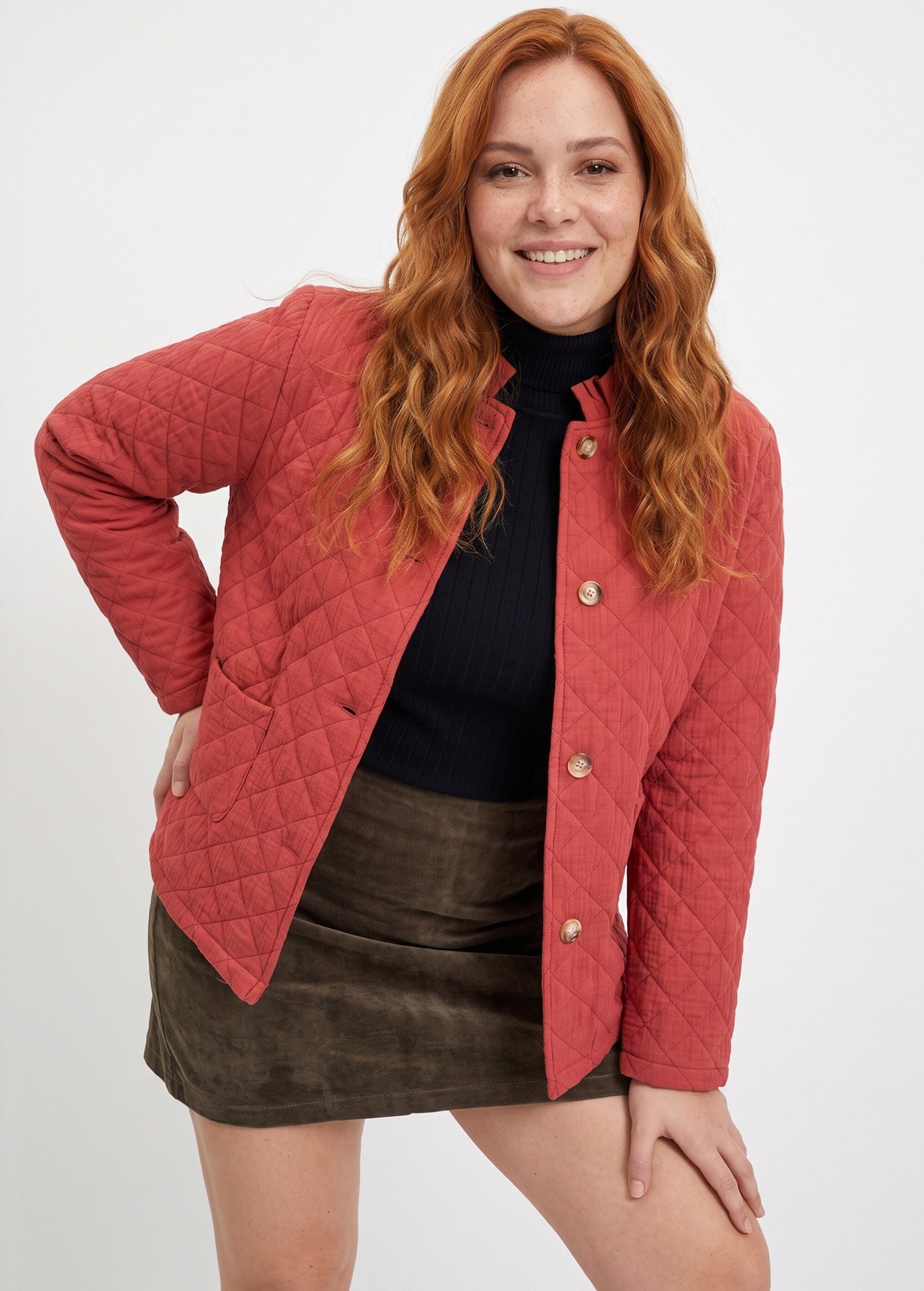 Veste gaze coton matelassée, col plissé Femme Grande Taille Orange MA-M1781-2967 MV1