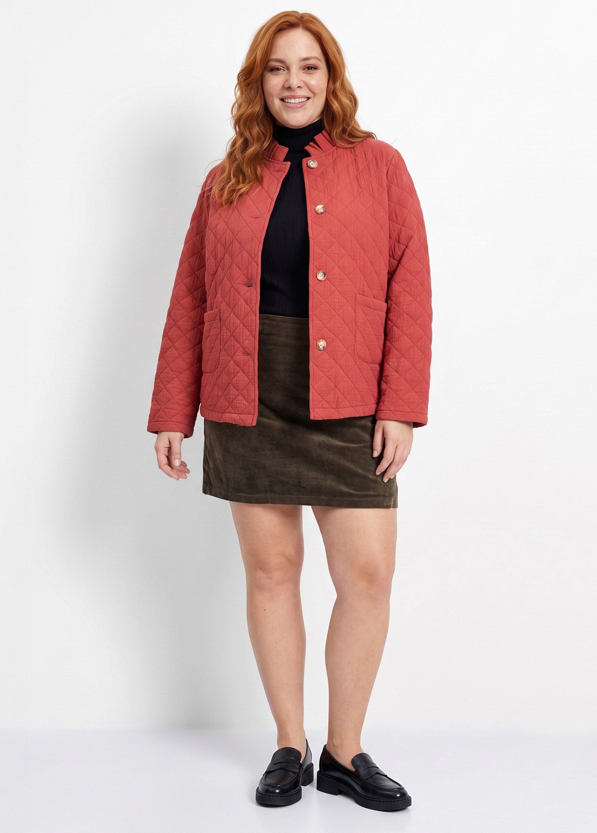 Veste gaze coton matelassée, col plissé Femme Grande Taille Orange MA-M1781-2967 SI1