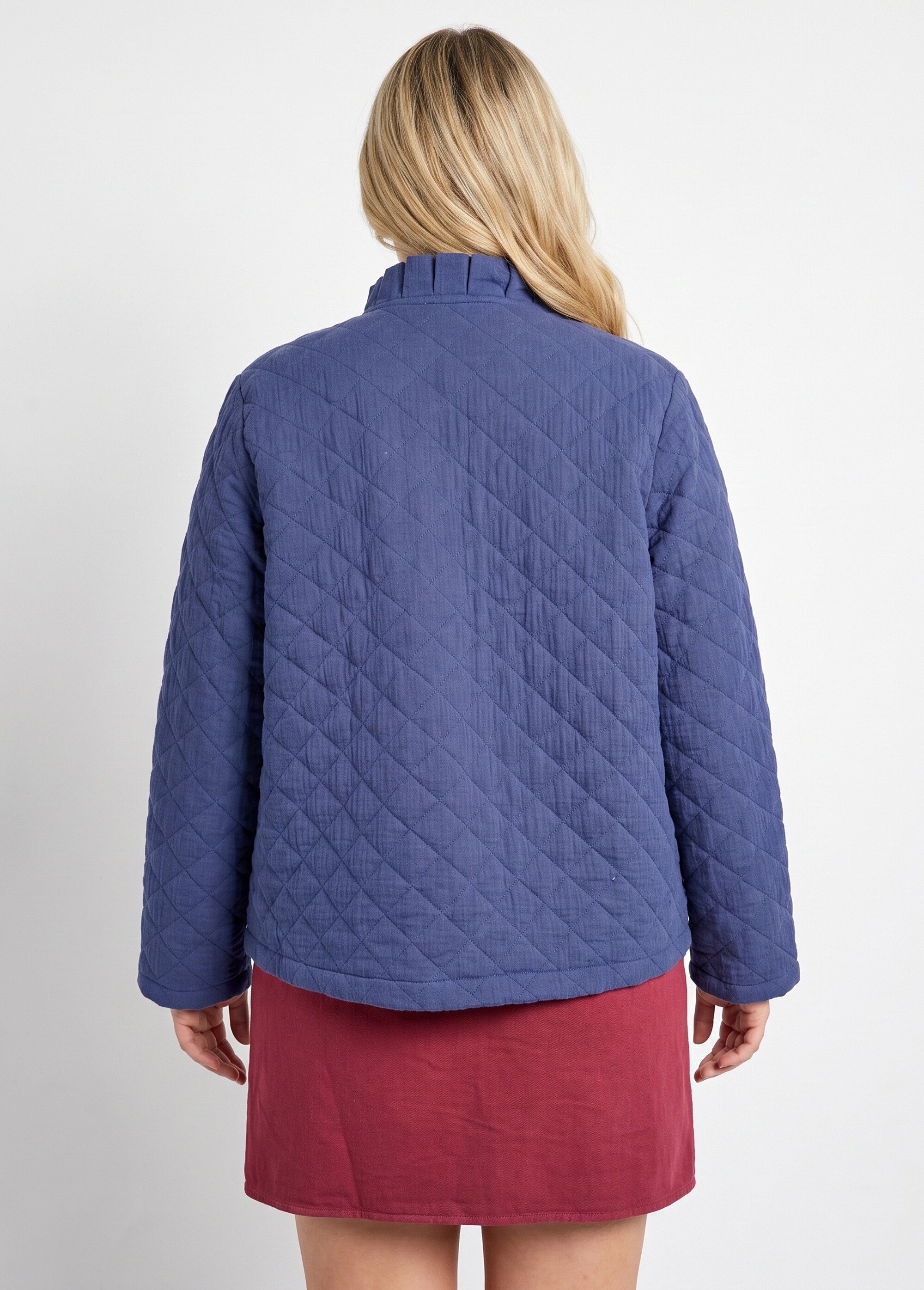 Veste gaze coton matelassée, col plissé Femme Grande Taille Bleu MA-M1781-2967 DO1
