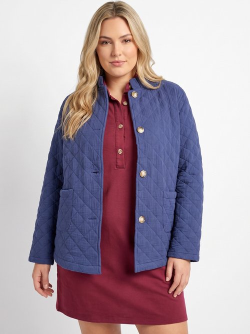 Veste gaze coton matelassée, col plissé Femme Grande Taille Bleu MA-M1781-2967 FA1