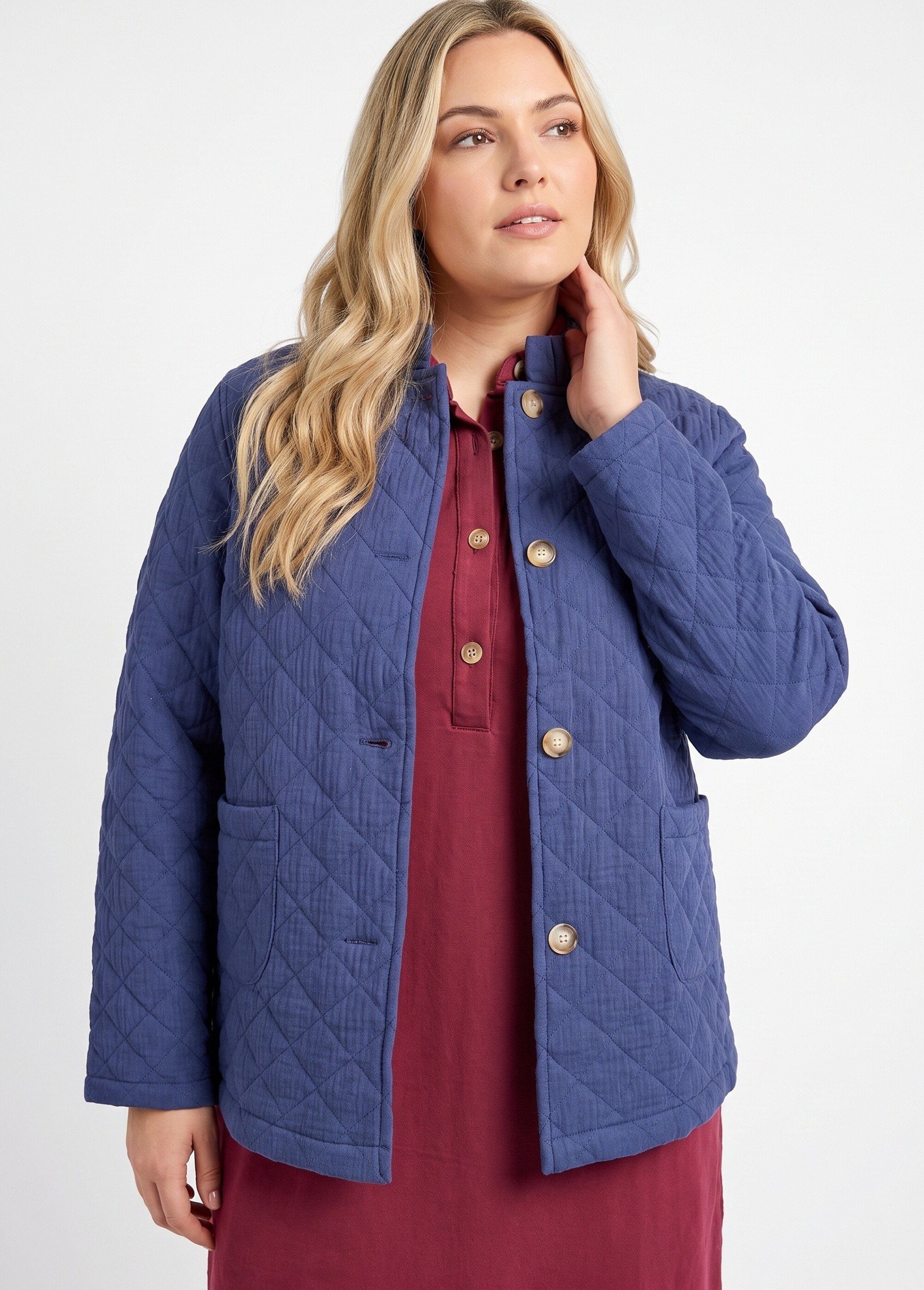 Veste gaze coton matelassée, col plissé