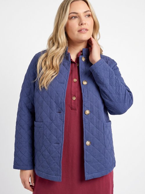 Veste gaze coton matelassée, col plissé Femme Grande Taille Bleu MA-M1781-2967 MV1