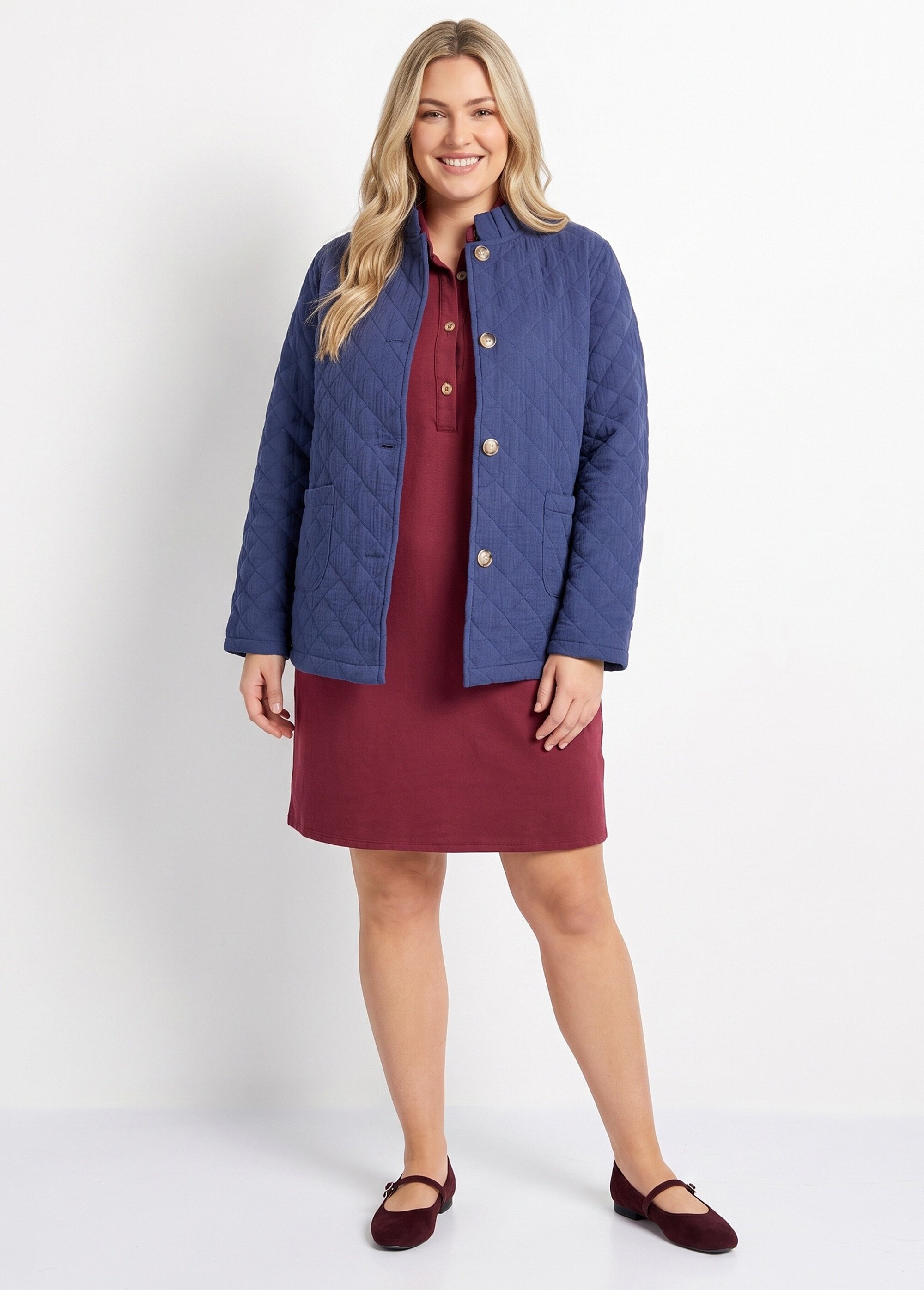 Veste gaze coton matelassée, col plissé Femme Grande Taille Bleu MA-M1781-2967 SI1