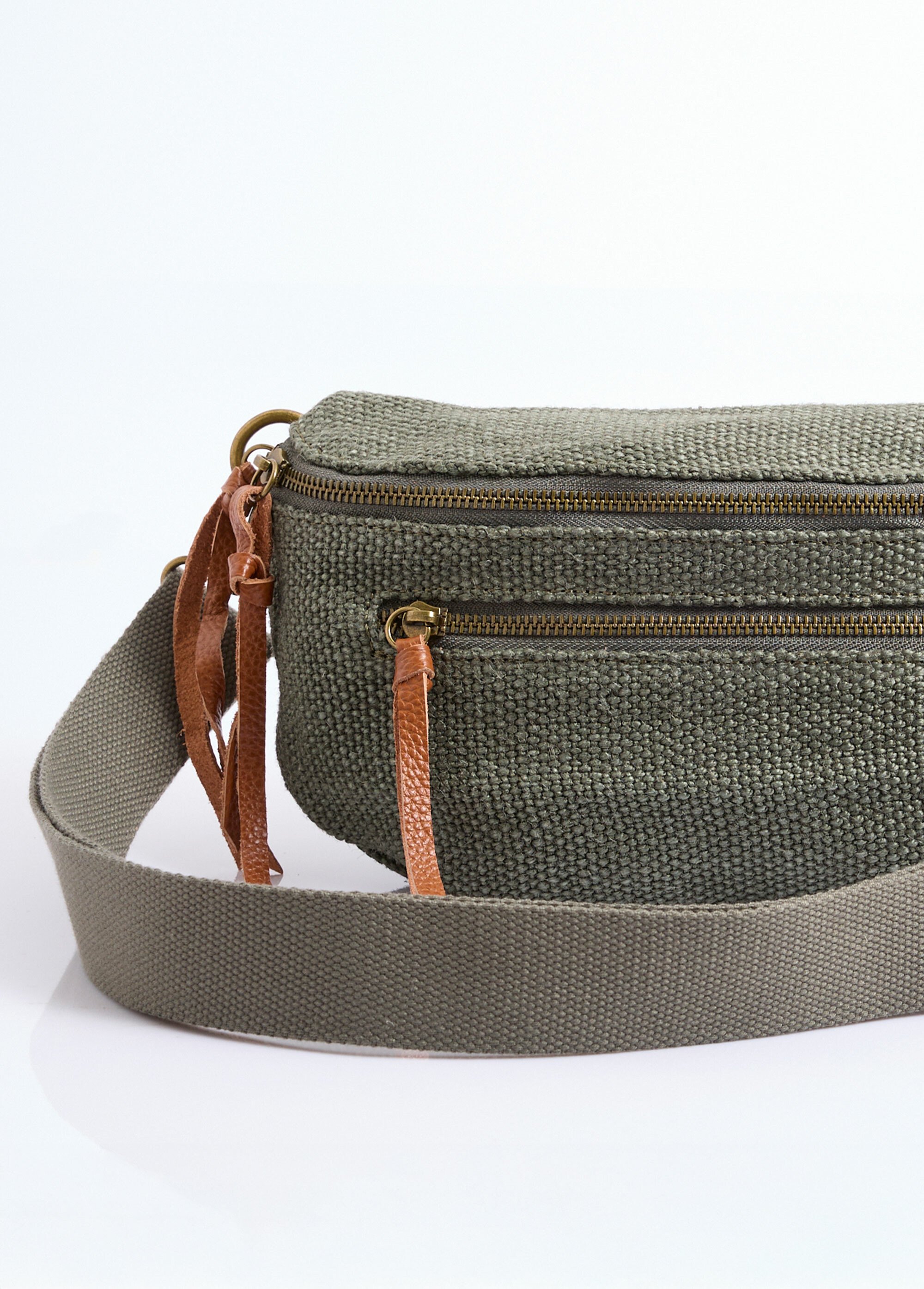 Sac banane toile de jute + détails cuir