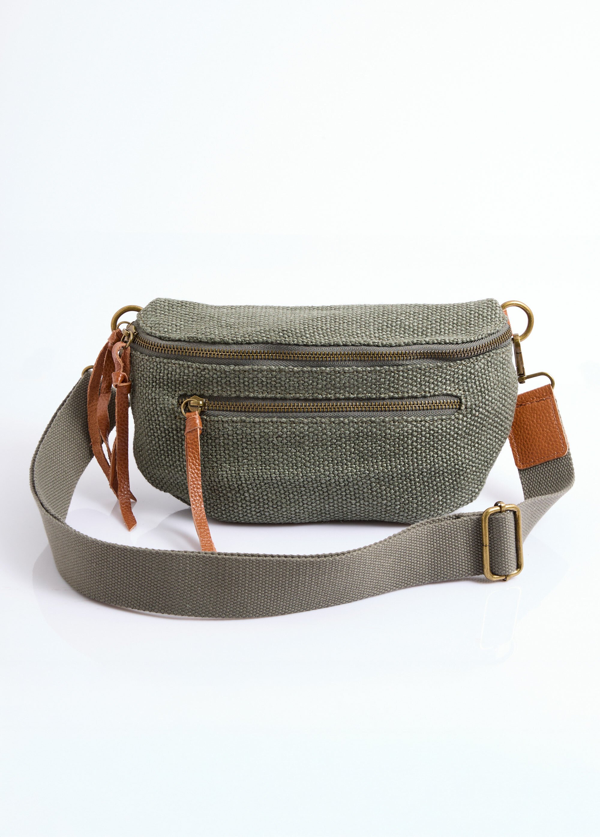 Sac banane toile de jute + détails cuir