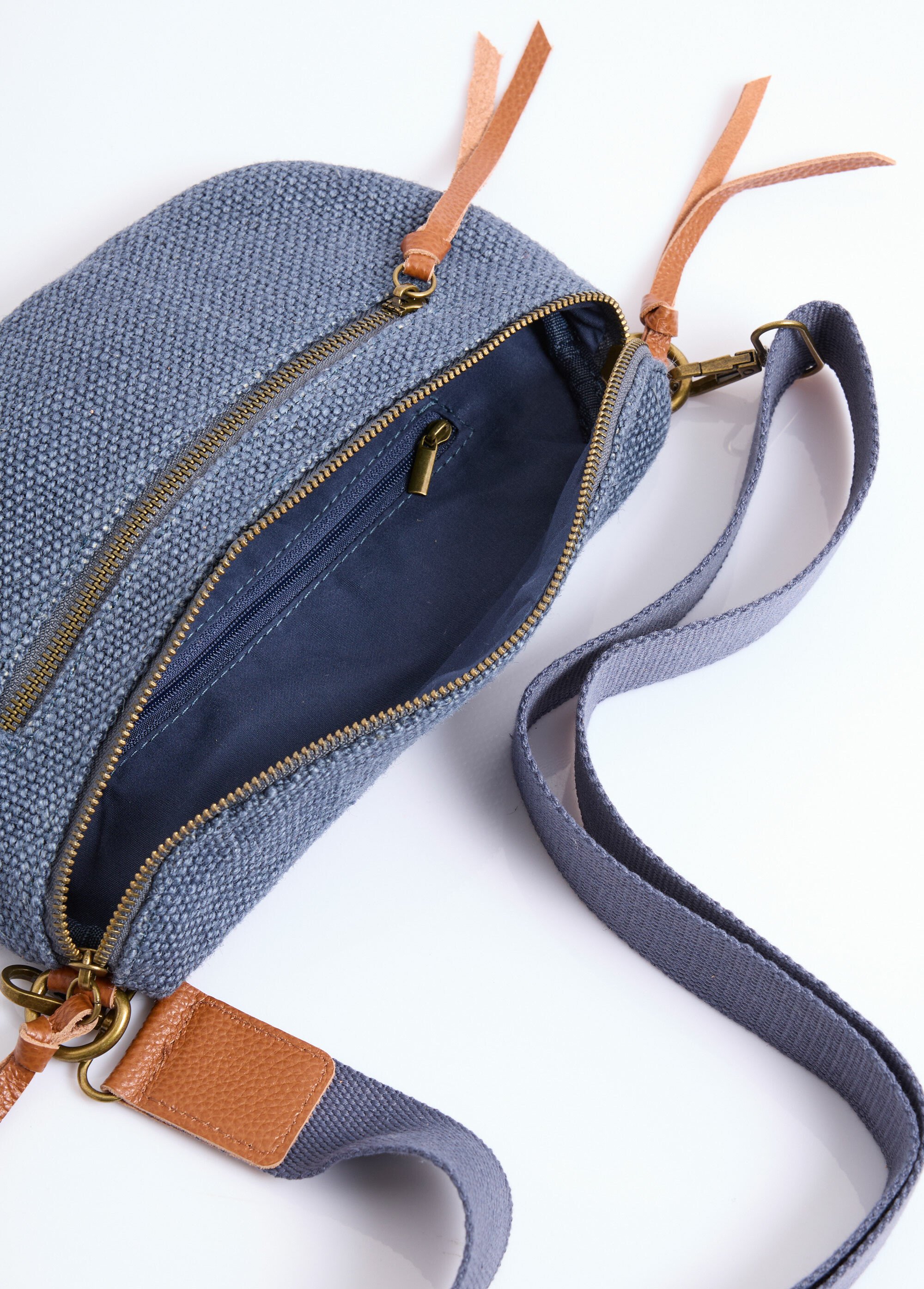 Sac banane toile de jute + détails cuir