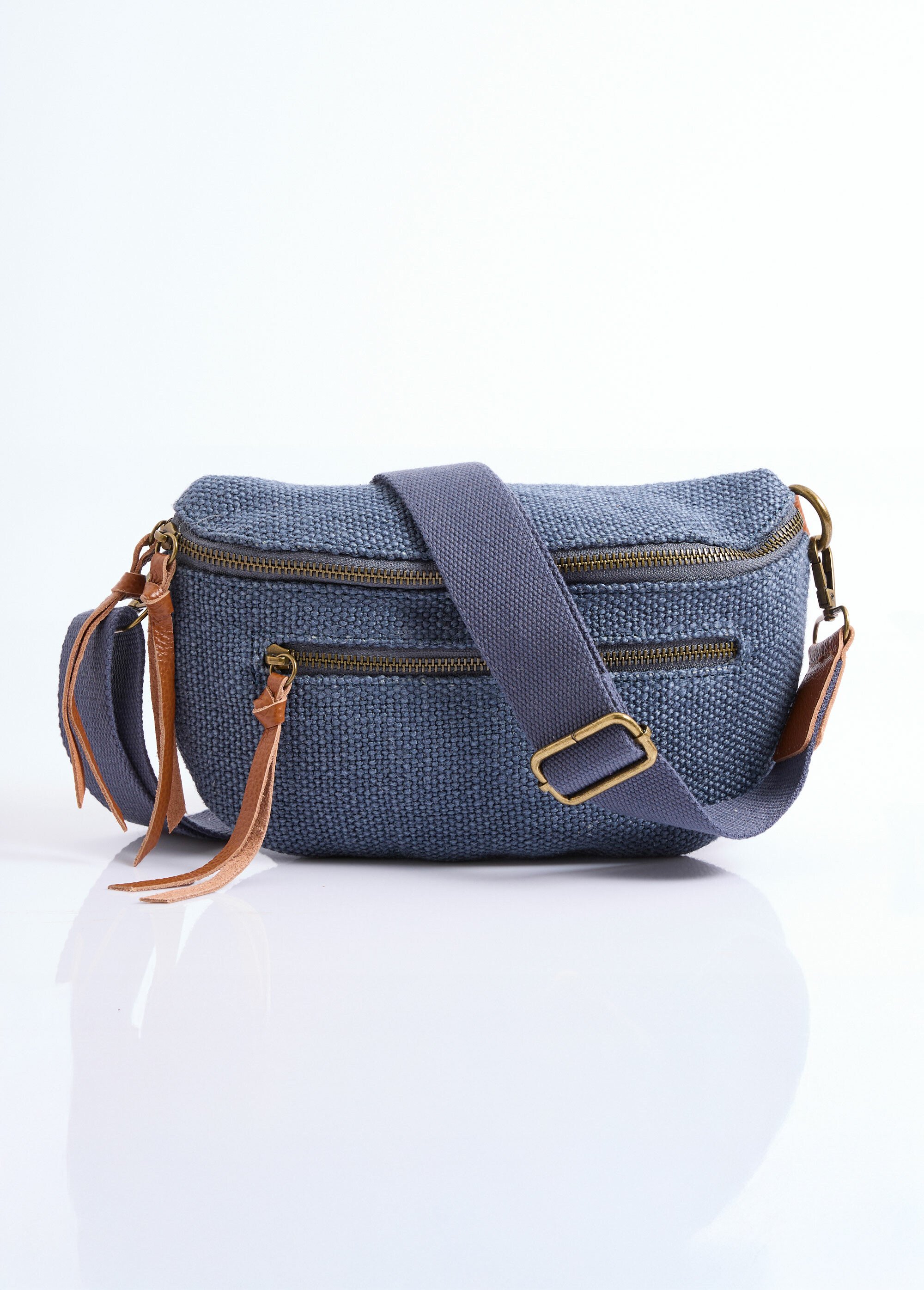 Sac banane toile de jute + détails cuir Femme Bleu DOD1093S26020 FA1
