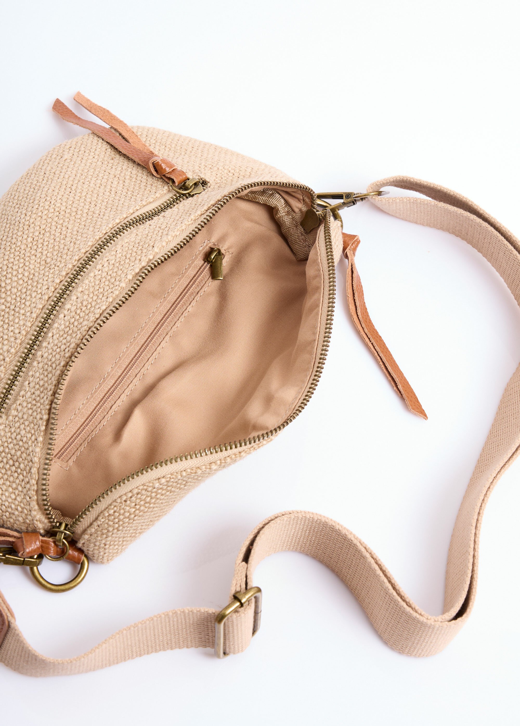 Sac banane toile de jute + détails cuir