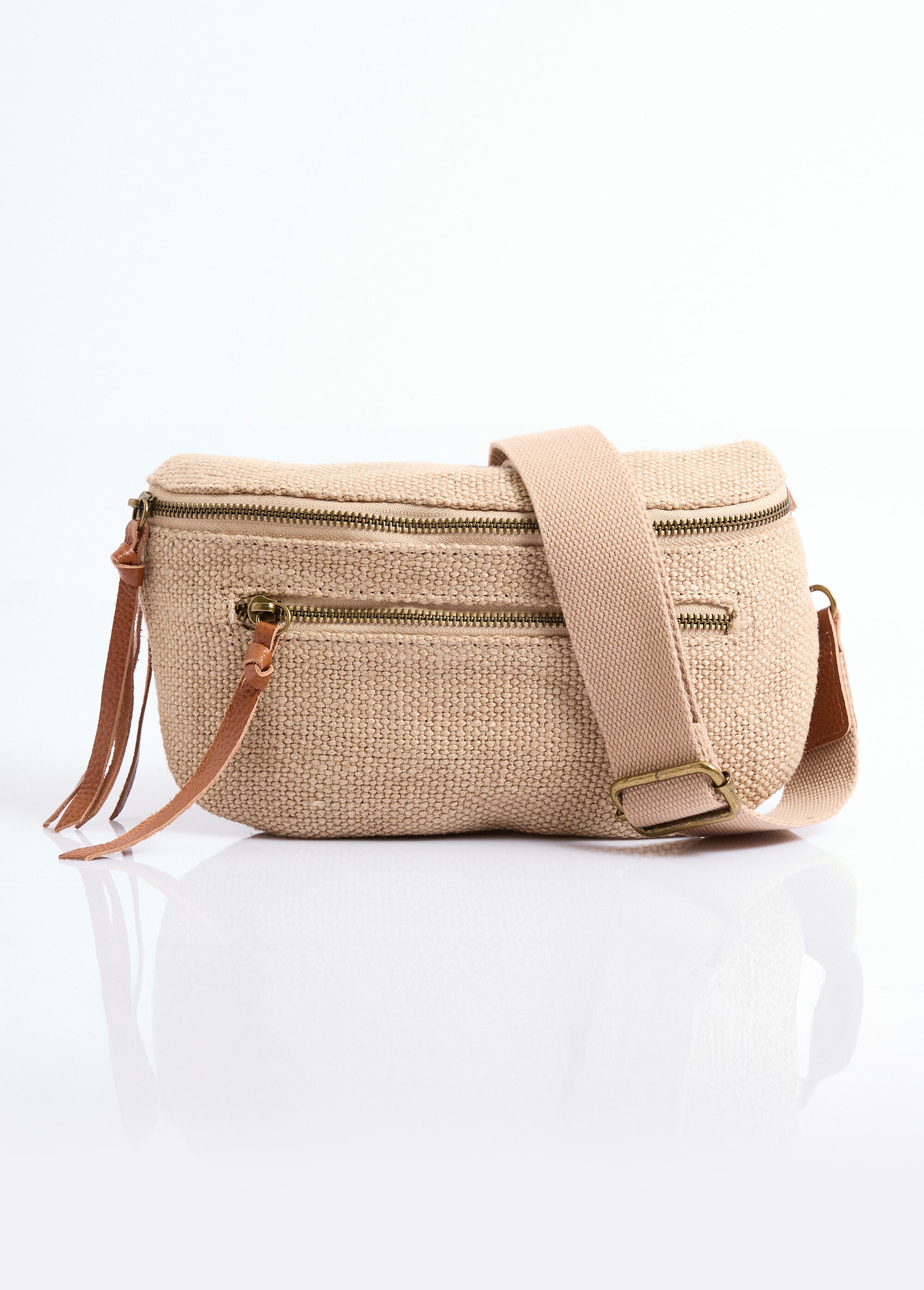 Sac banane toile de jute + détails cuir Femme Beige DOD1093S26020 FA1