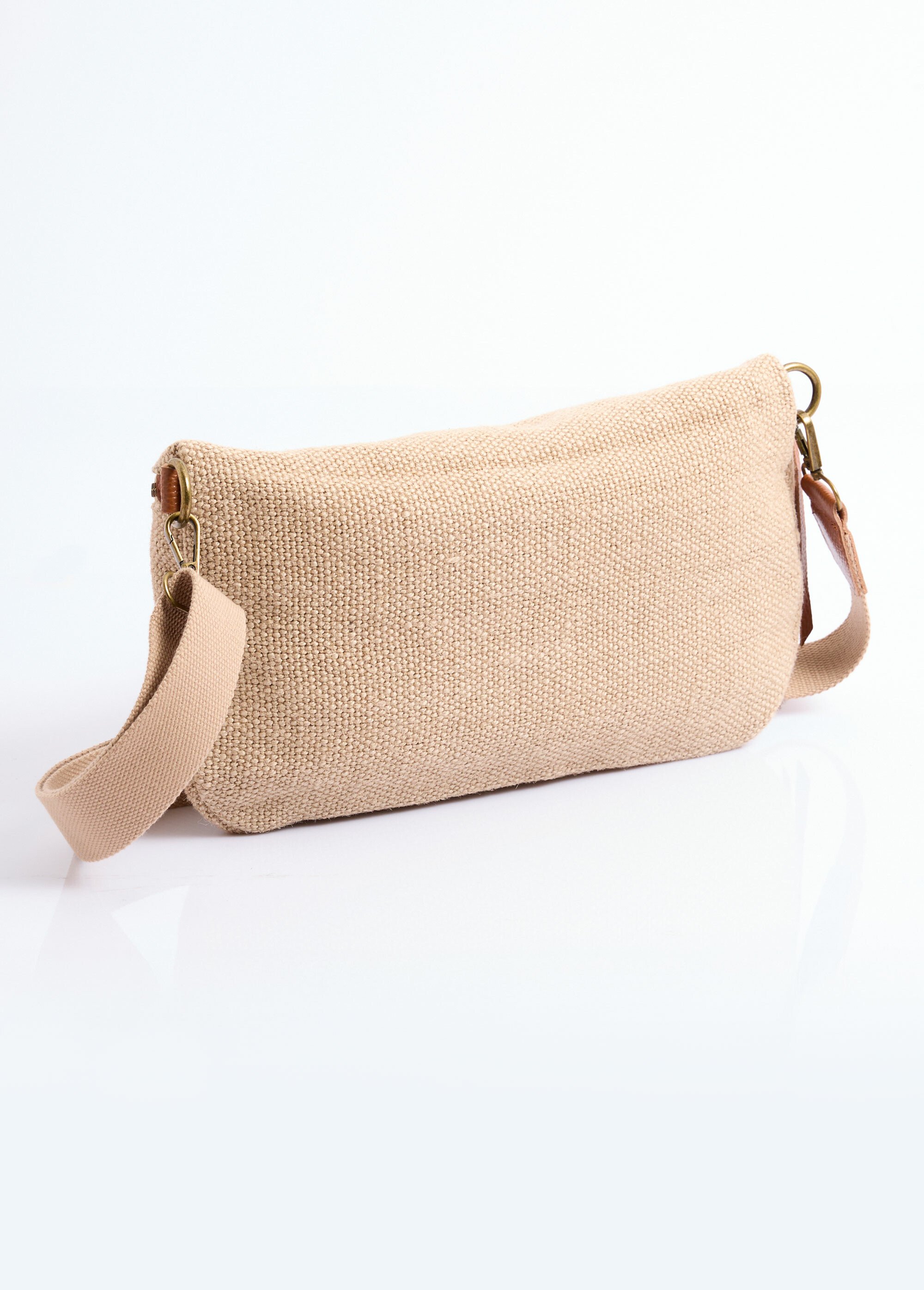 Grand sac banane en jute + détails cuir