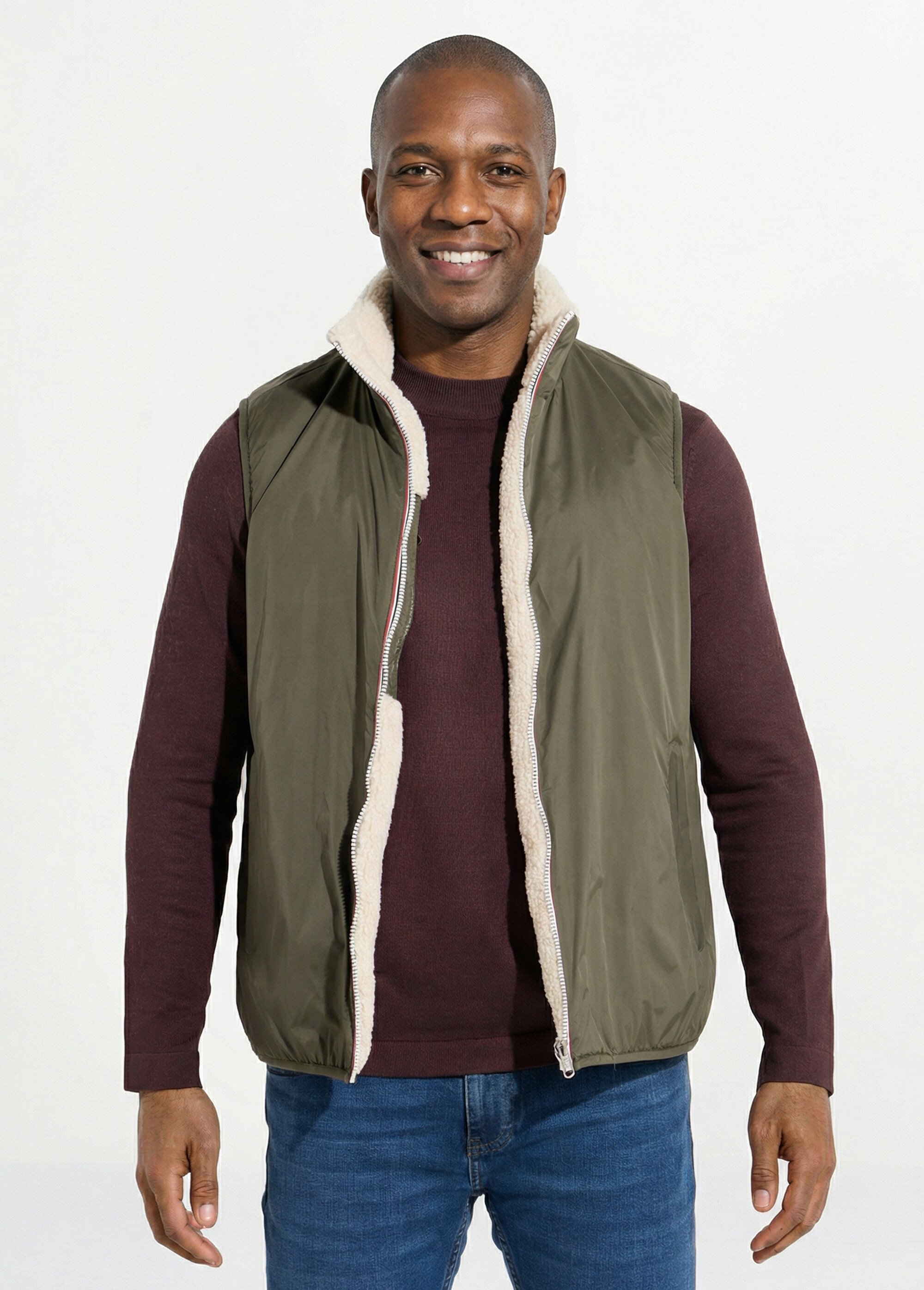 Blouson sans manches déperlant fourré Homme Vert LAU6045 FA1