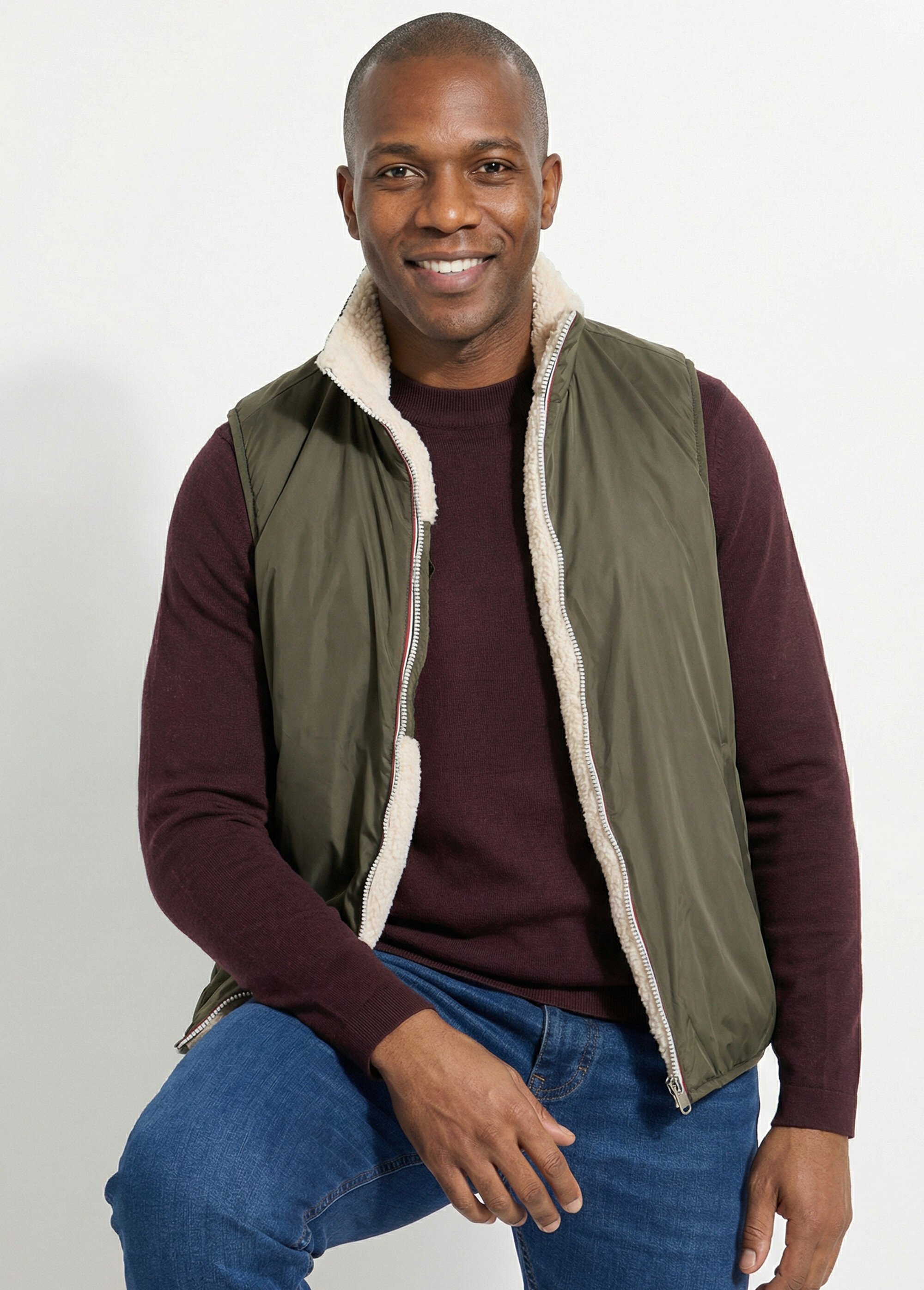 Blouson sans manches déperlant fourré Homme Vert LAU6045 MV1