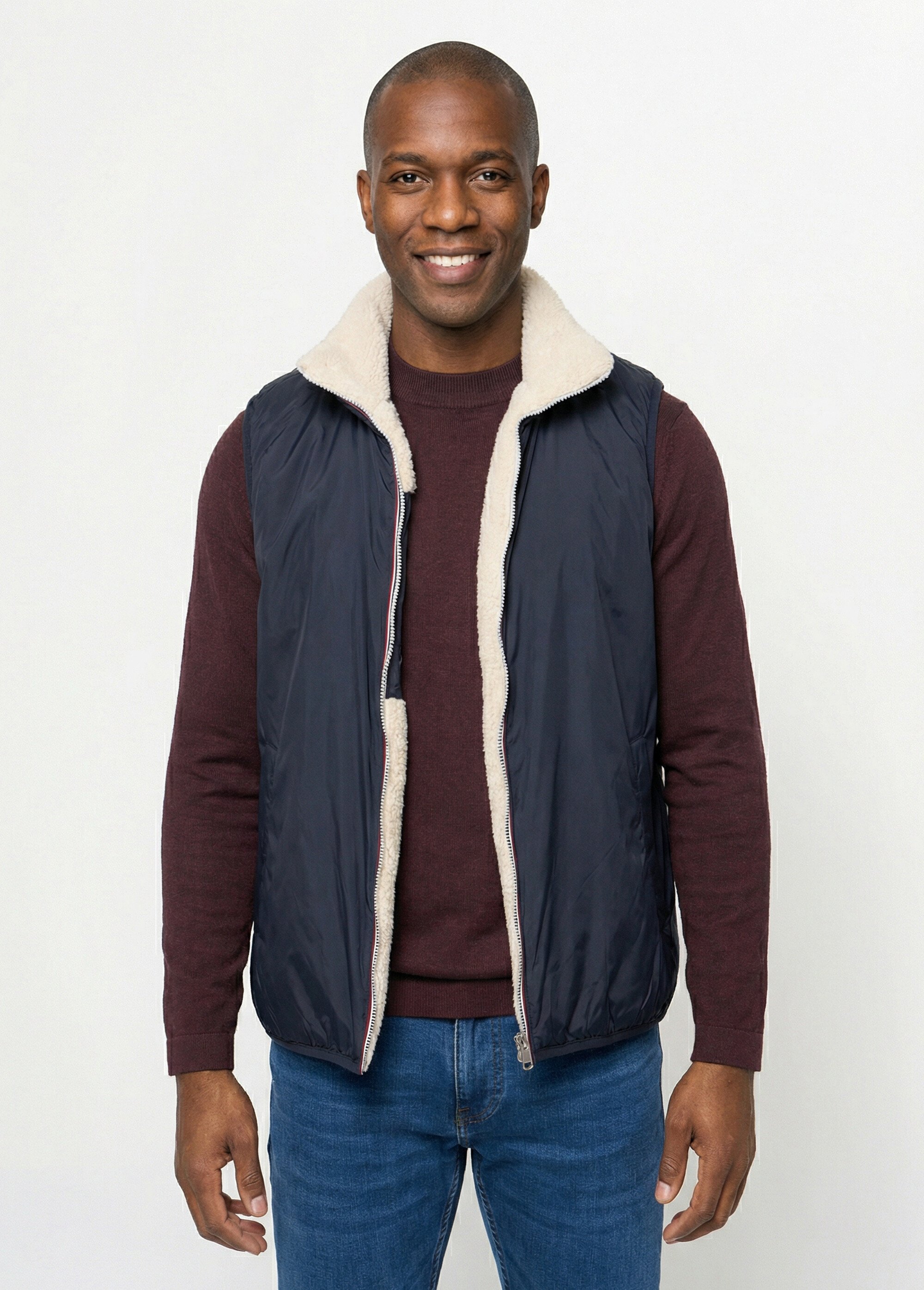 Blouson sans manches déperlant fourré Homme Bleu LAU6045 FA1