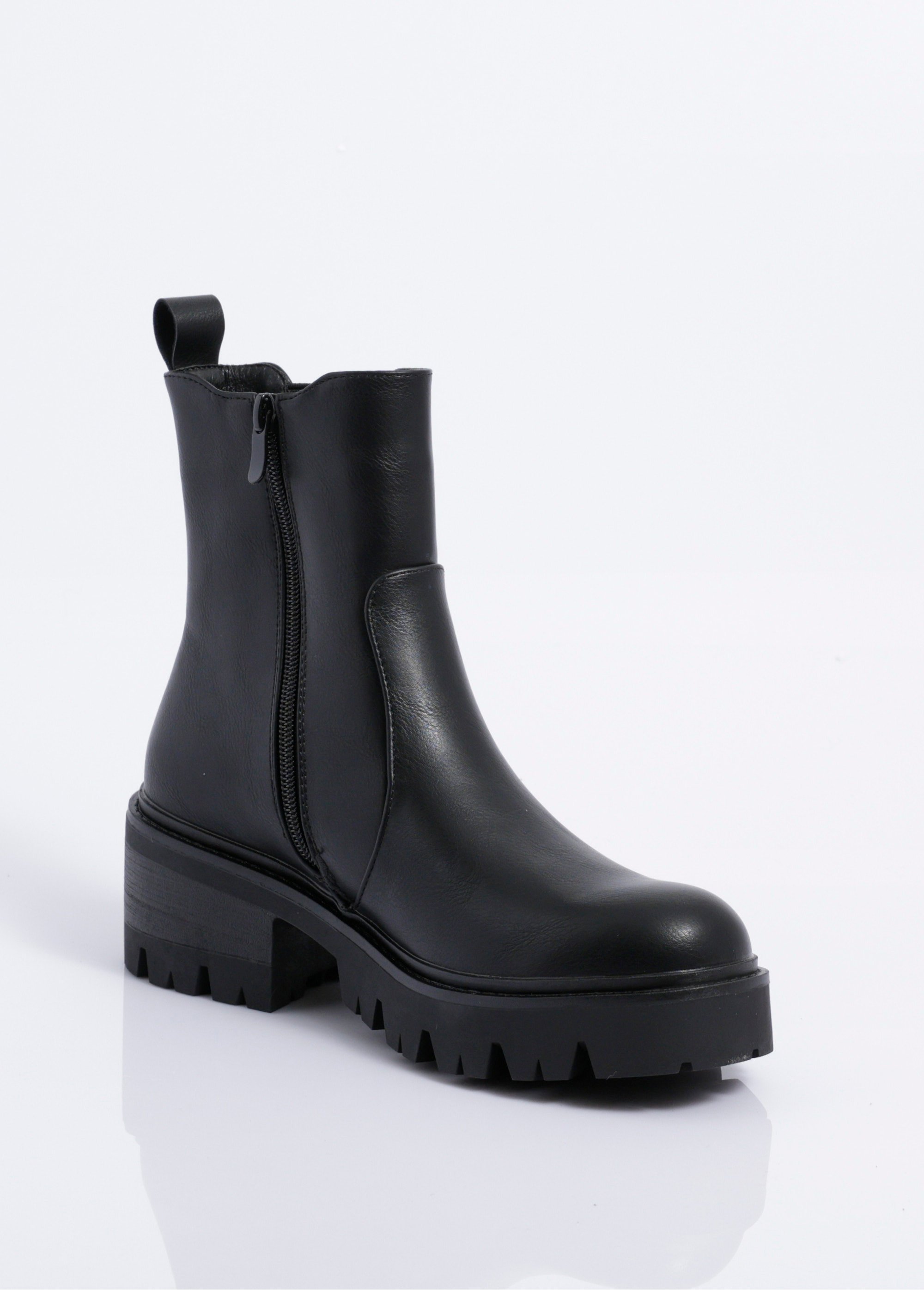 Boots style creepers avec détail léopard Femme Noir COVY2275 DE2