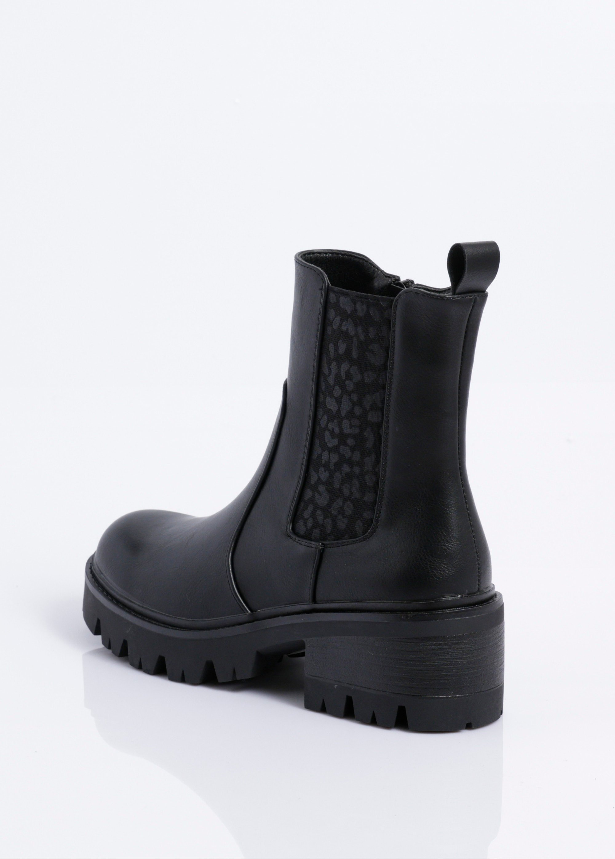 Boots style creepers avec détail léopard Femme Noir COVY2275 DO1