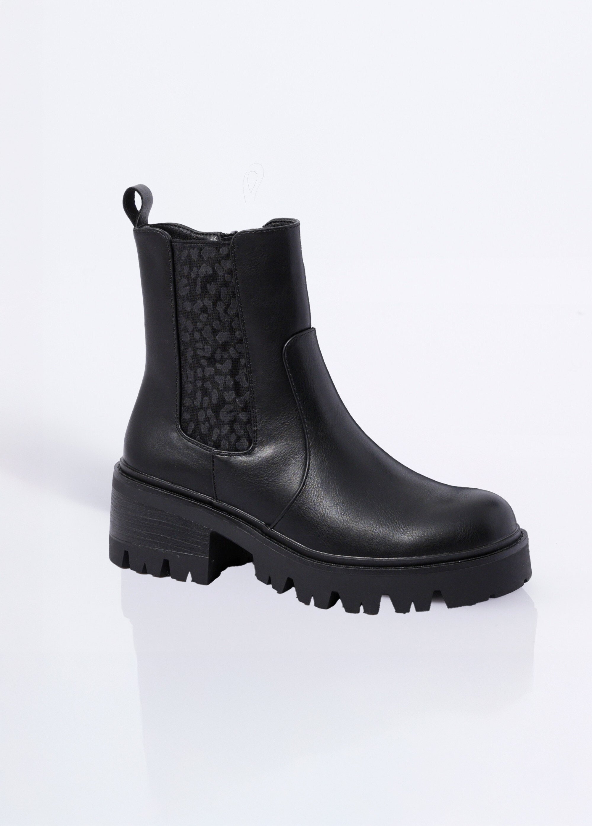 Boots style creepers avec détail léopard Femme Noir COVY2275 FA1