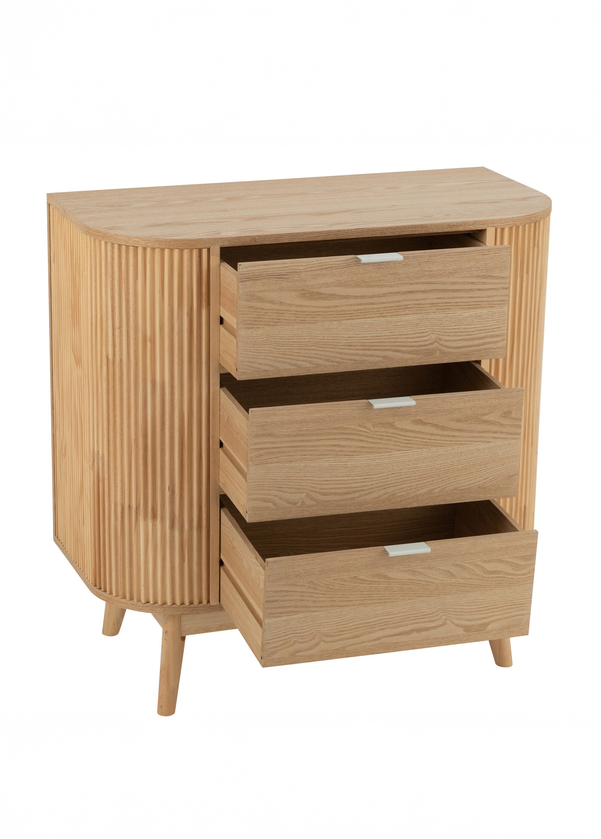 Buffet en bois rainuré, 3 tiroirs