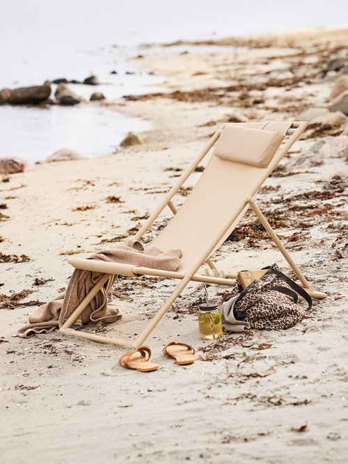 Chaise transat pliante avec repose-tête MARRON HN-7101015 SI1