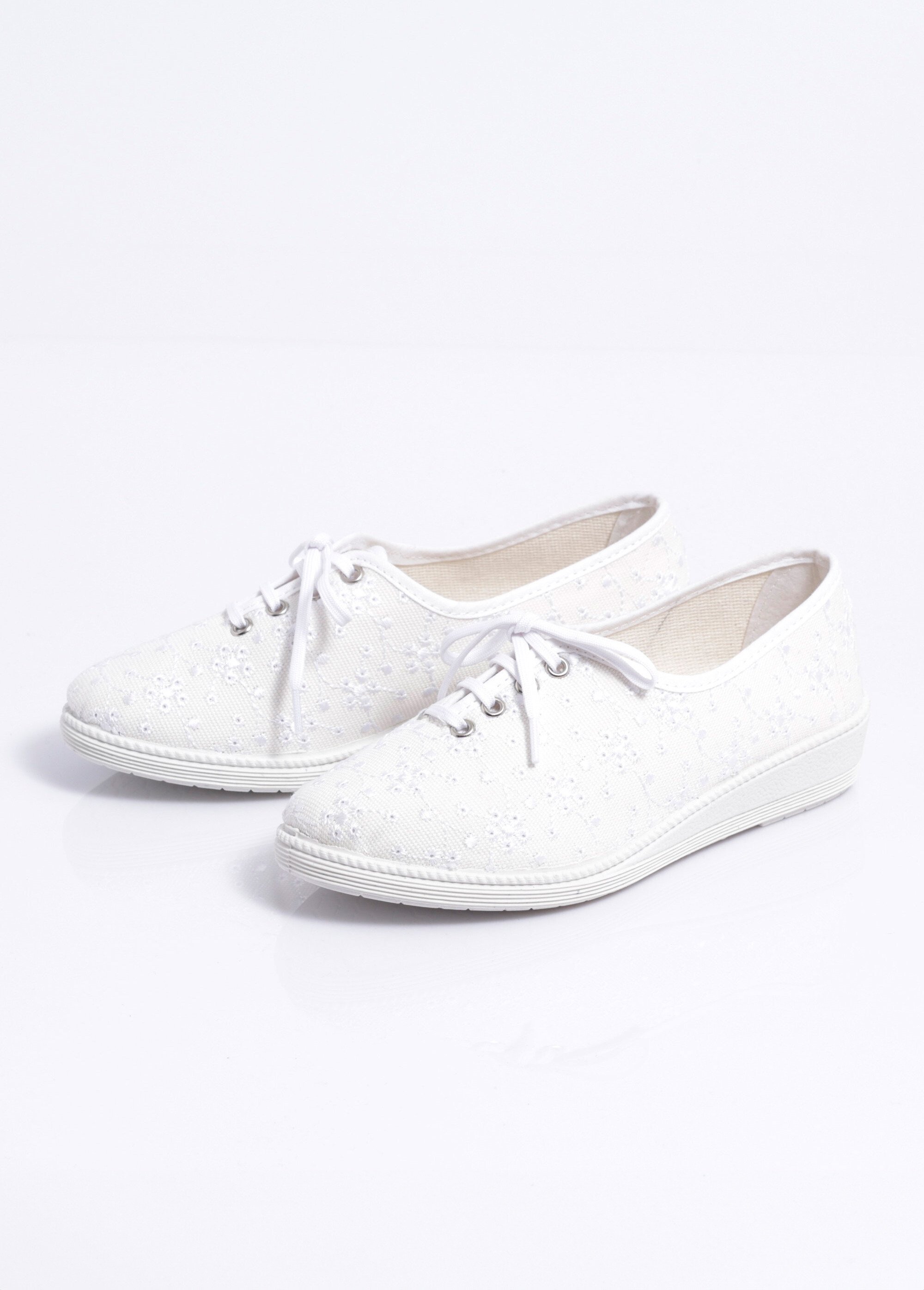 Derbies lacées compensées textile brodé