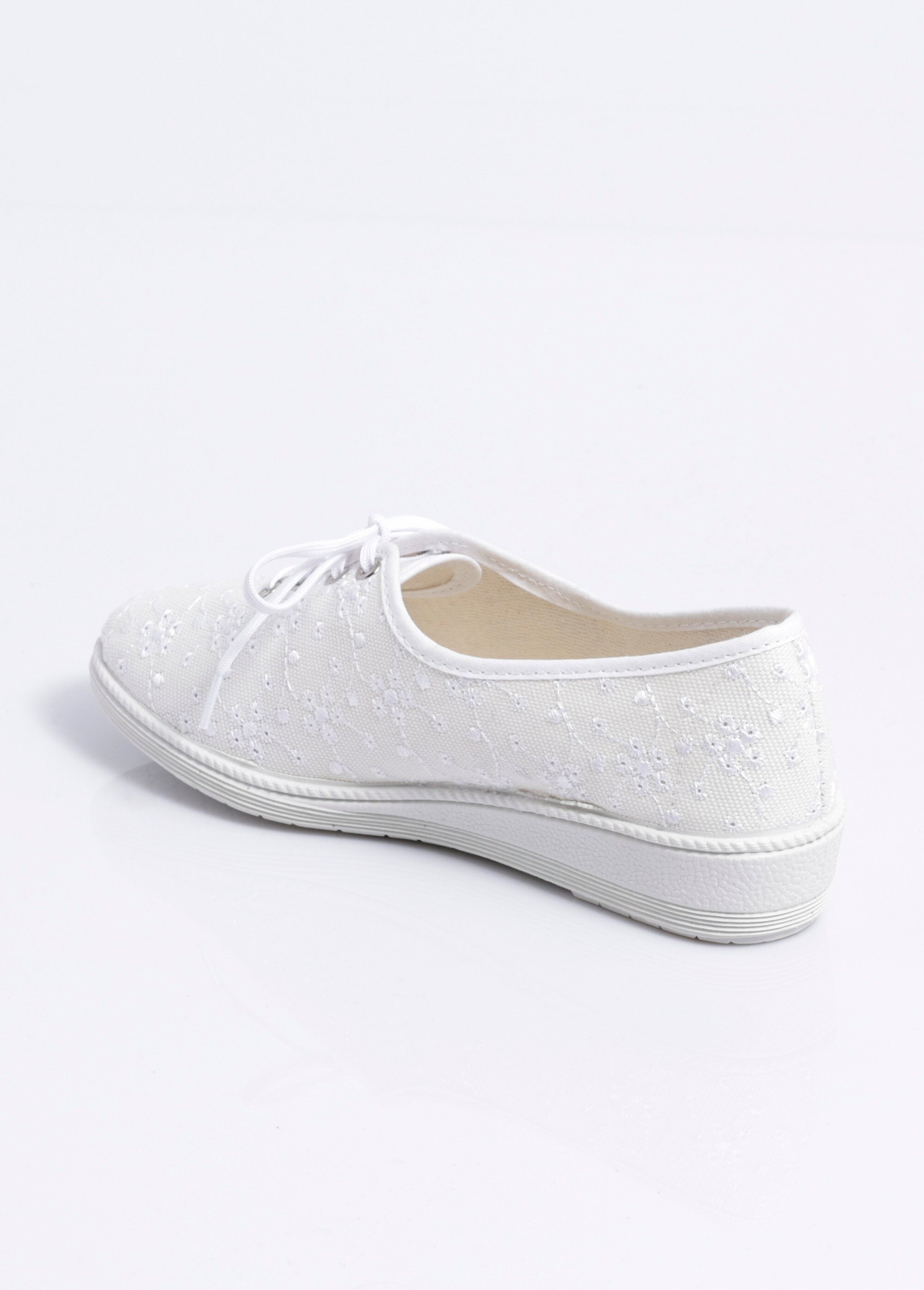 Derbies lacées compensées textile brodé Femme Blanc OLAMA DO1