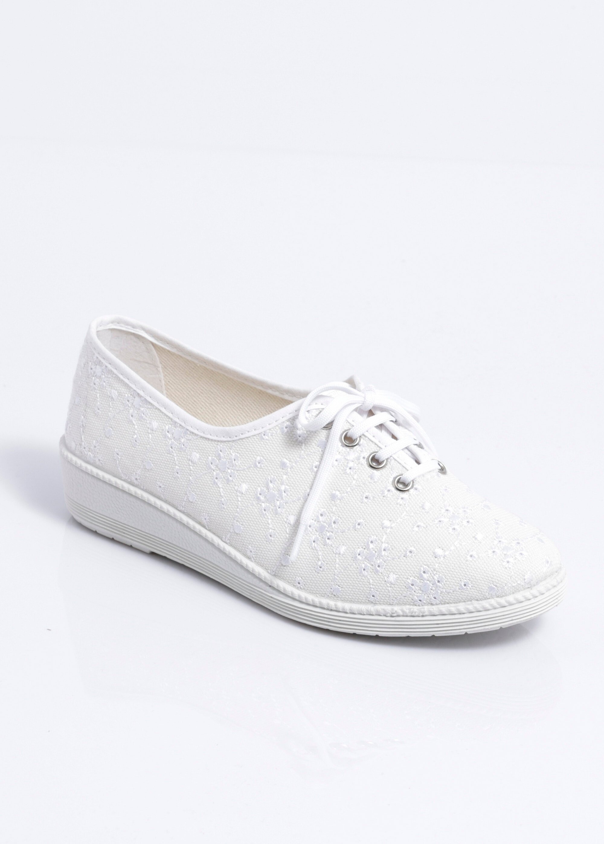 Derbies lacées compensées textile brodé Femme Blanc OLAMA FA1